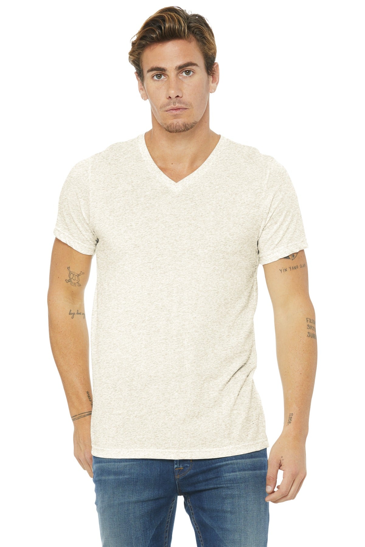 BELLA+CANVAS  Unisex Triblend Short Sleeve V-Neck Te - Oatmeal Triblend