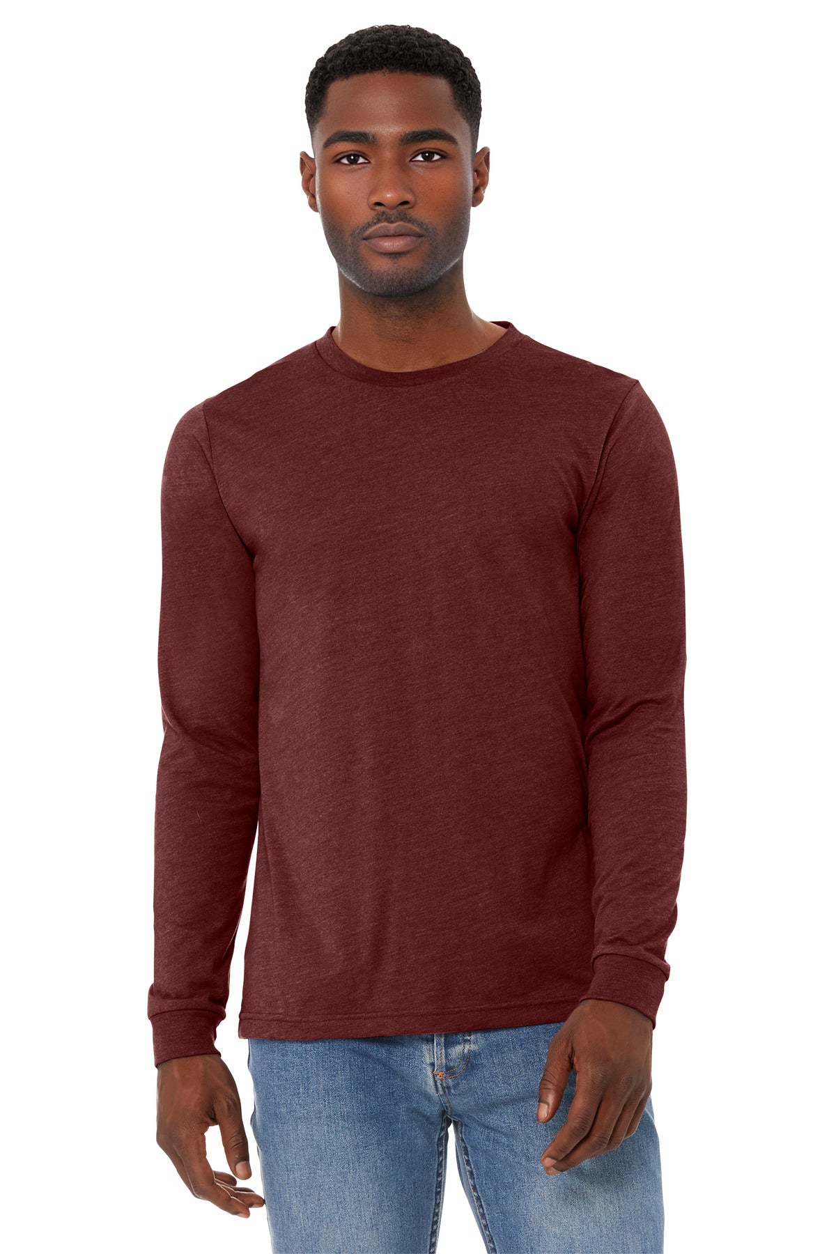 BELLA+CANVAS Unisex Heather CVC Long Sleeve Tee - Heather Cardinal