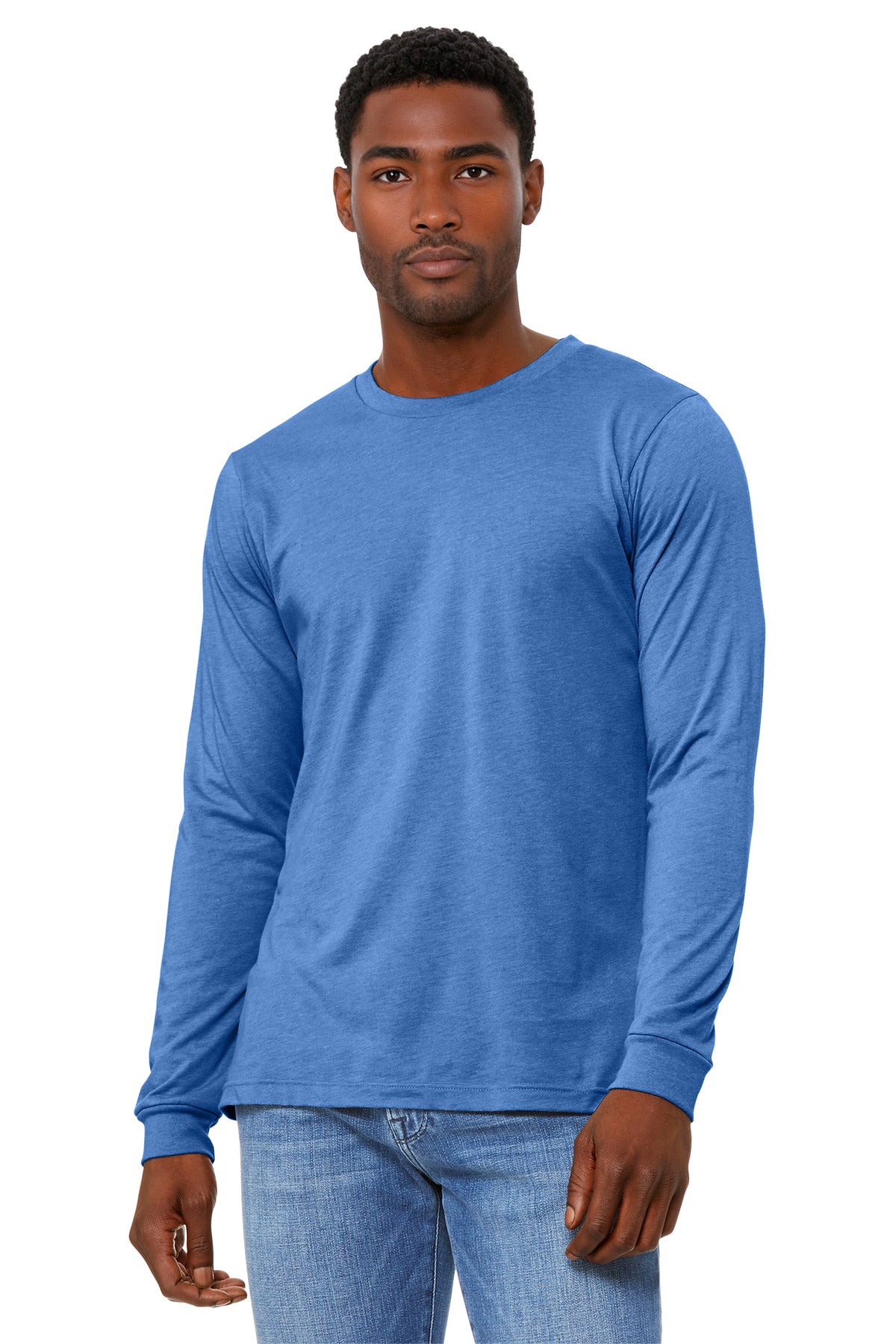 BELLA+CANVAS Unisex Heather CVC Long Sleeve Tee - Heather Columbia Blue