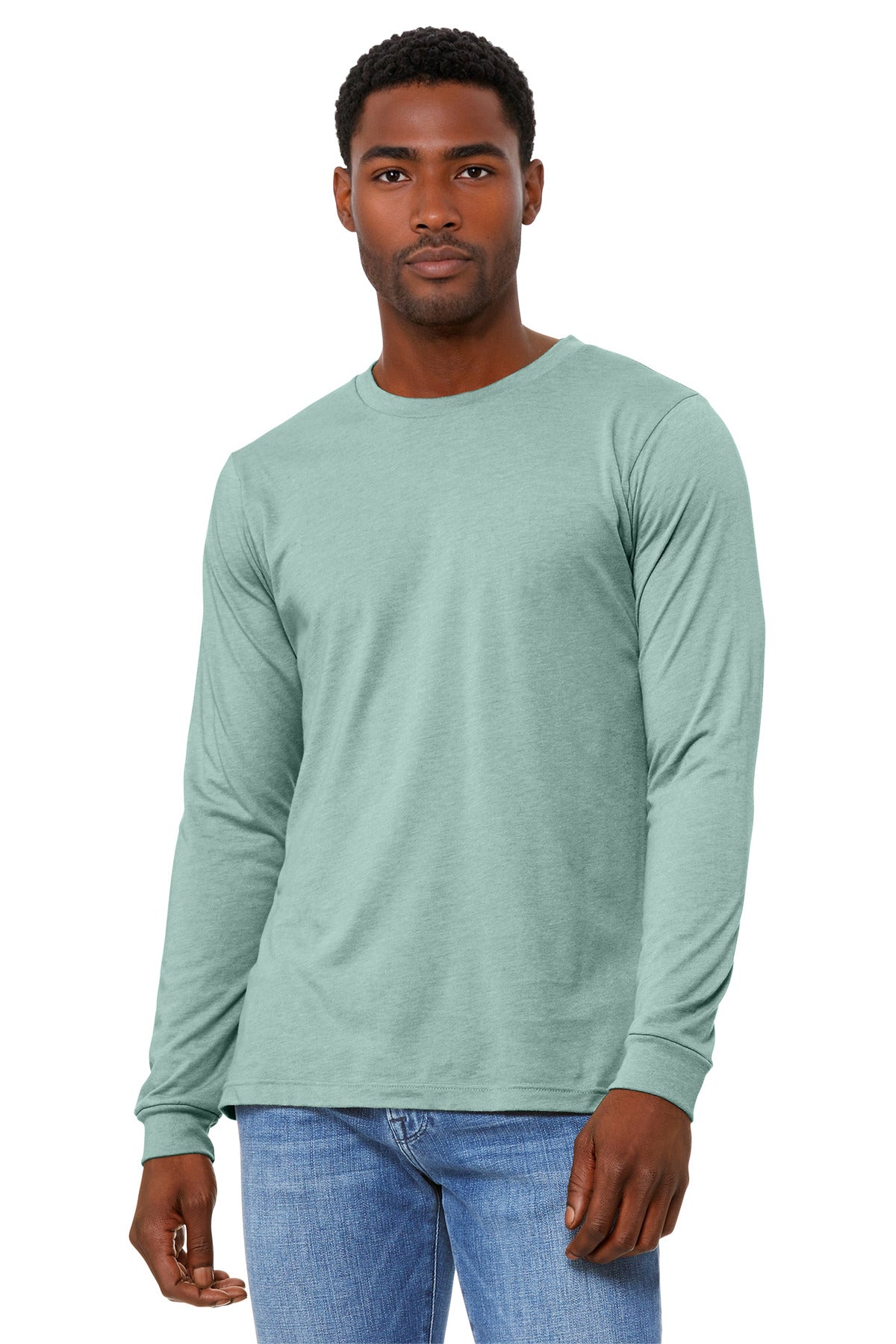 BELLA+CANVAS Unisex Heather CVC Long Sleeve Tee - Heather Dusty Blue