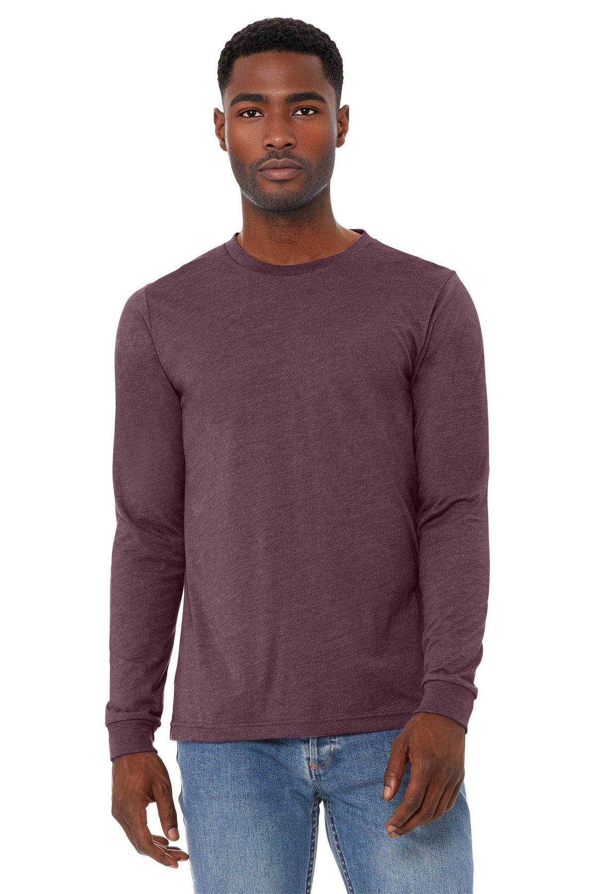 BELLA+CANVAS Unisex Heather CVC Long Sleeve Tee - Heather Maroon