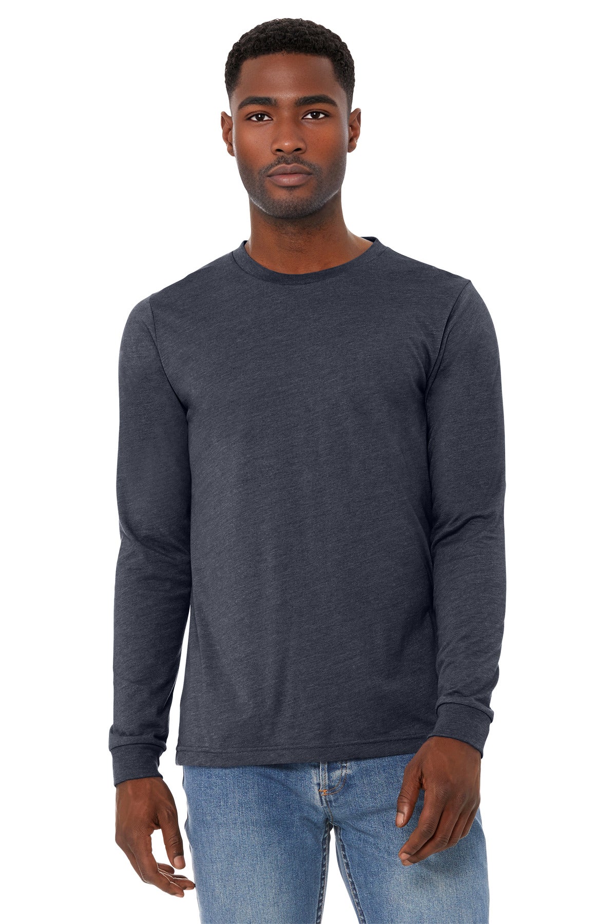 BELLA+CANVAS Unisex Heather CVC Long Sleeve Tee - Heather Midnight Navy