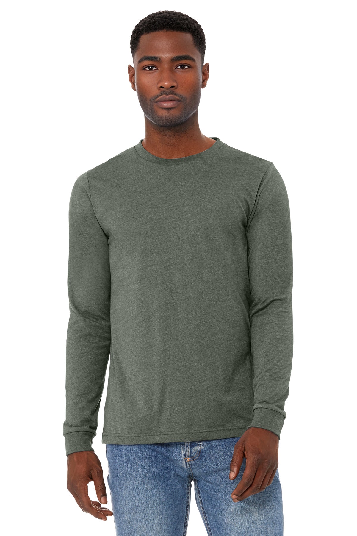 BELLA+CANVAS Unisex Heather CVC Long Sleeve Tee - Heather Military Green