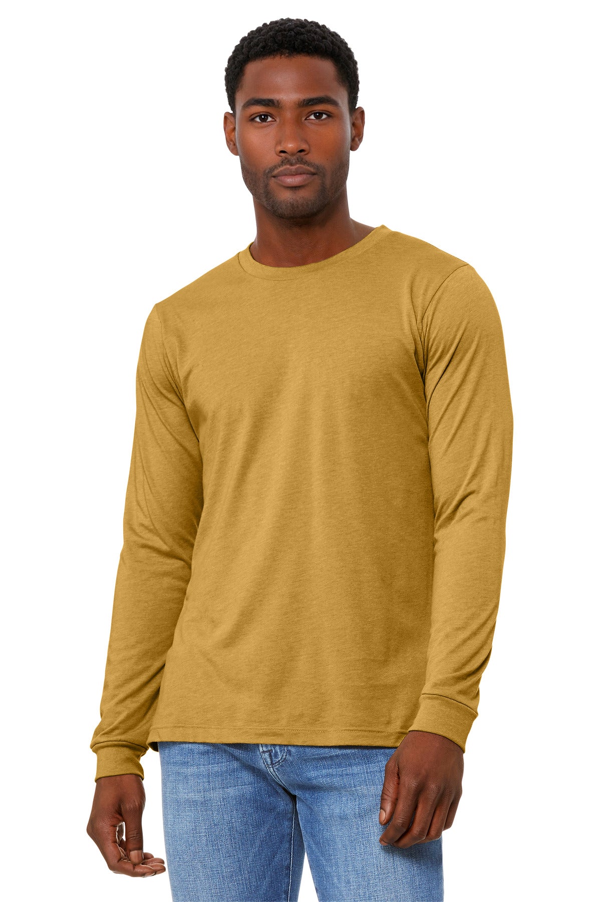 BELLA+CANVAS Unisex Heather CVC Long Sleeve Tee - Heather Mustard