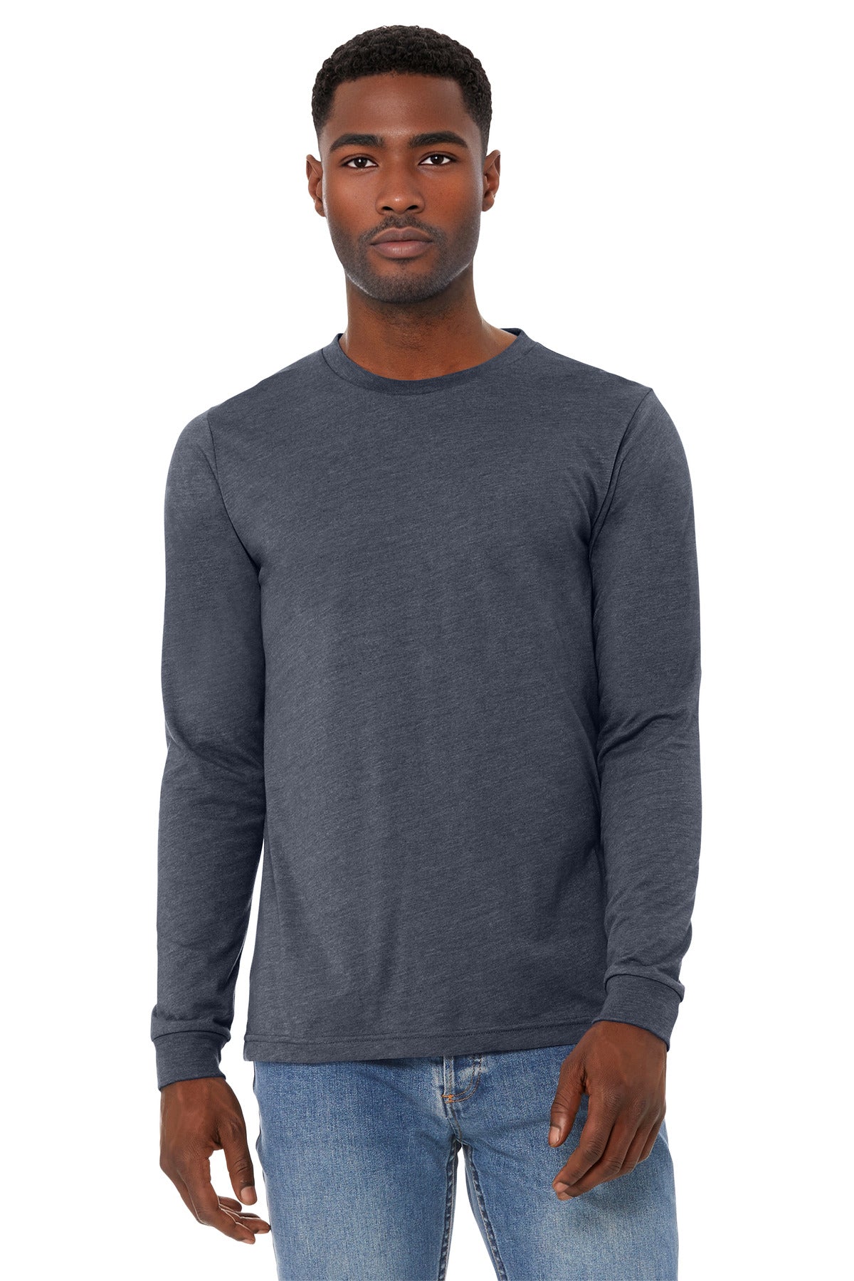 BELLA+CANVAS Unisex Heather CVC Long Sleeve Tee - Heather Navy