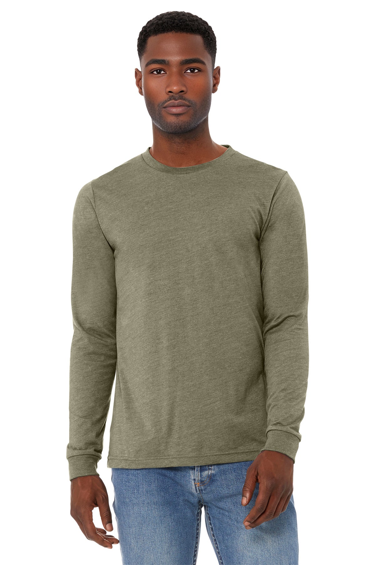 BELLA+CANVAS Unisex Heather CVC Long Sleeve Tee - Heather Olive