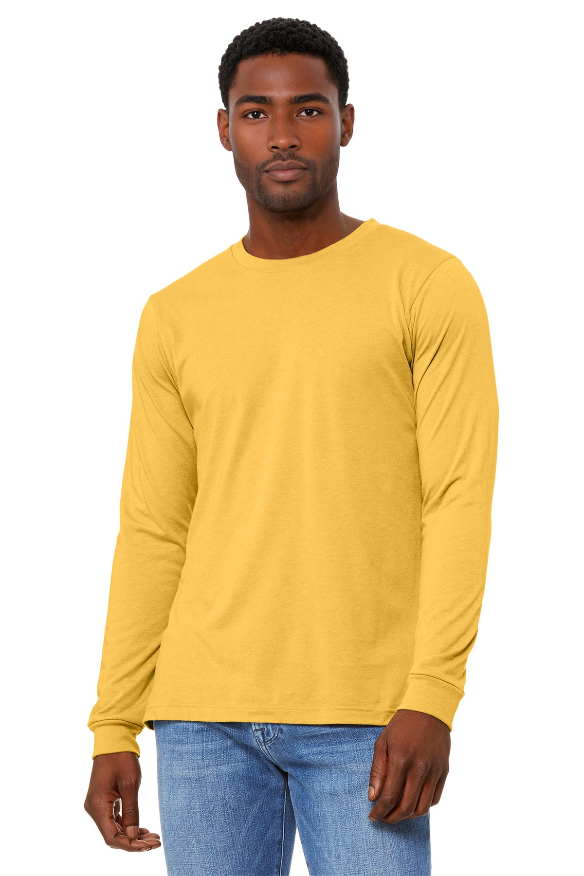 BELLA+CANVAS Unisex Heather CVC Long Sleeve Tee - Heather Yellow Gold