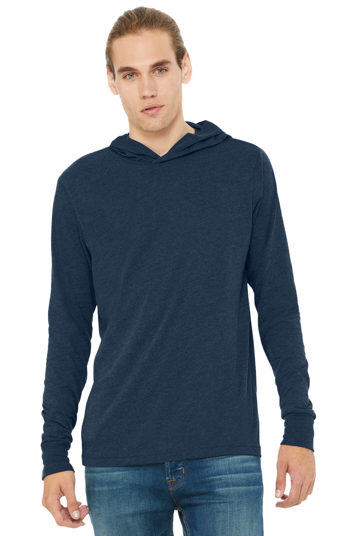 BELLA+CANVAS  Unisex Jersey Long Sleeve Hoodie - Heather Navy