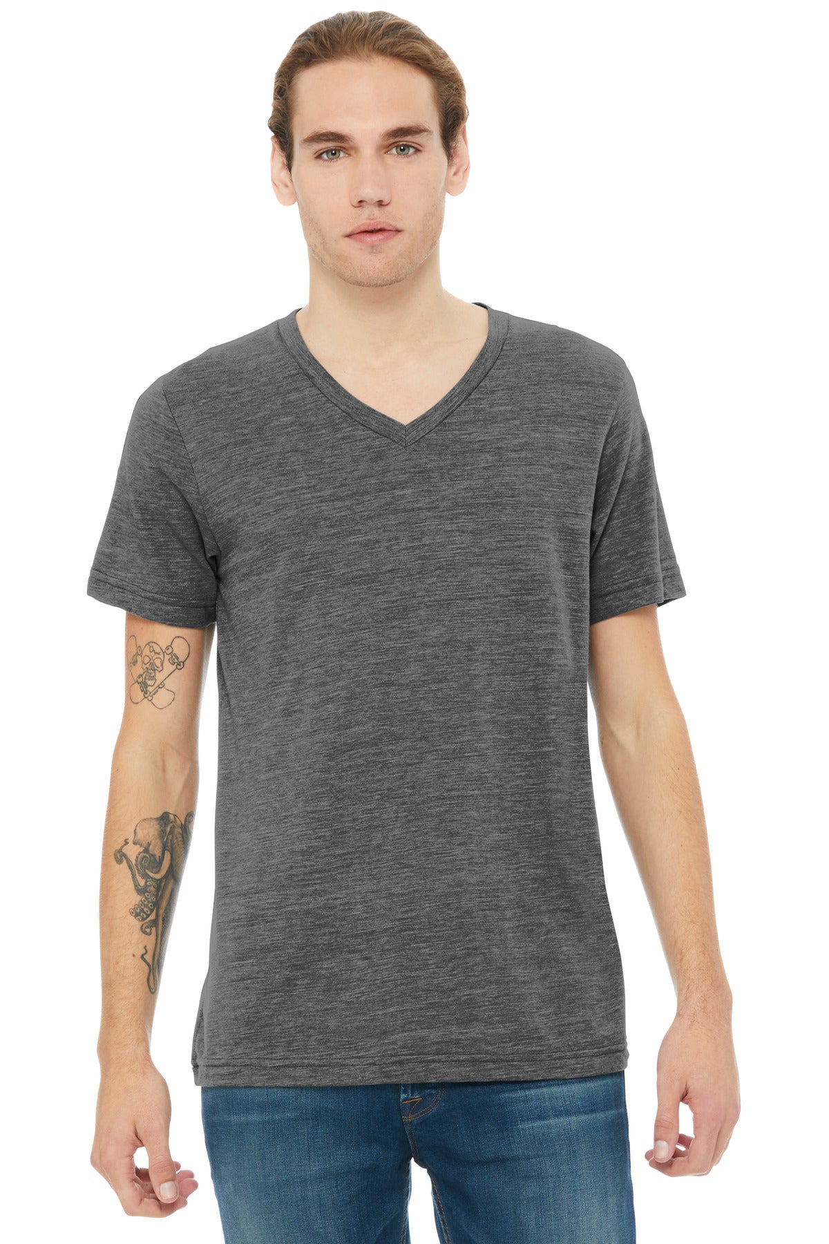 BELLA+CANVAS Unisex Textured Jersey V-Neck Tee - Asphalt Slub