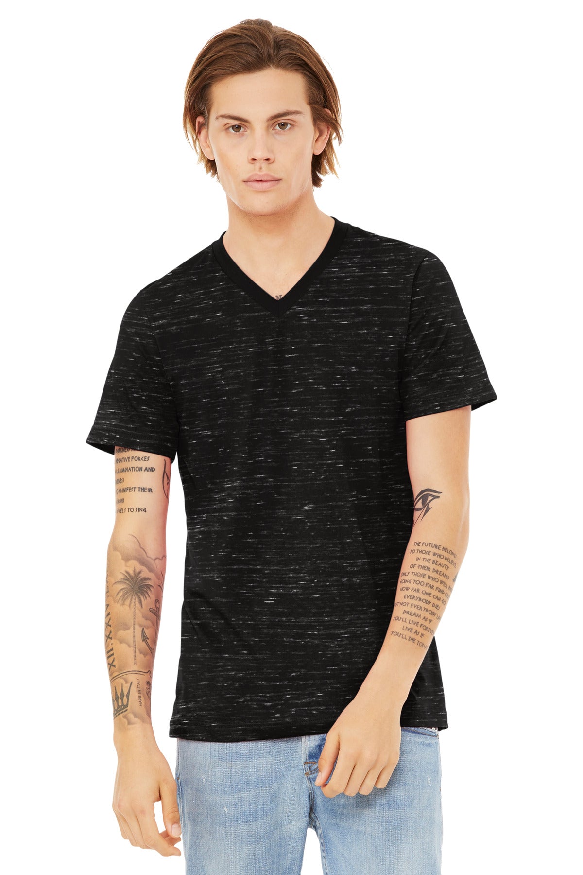 BELLA+CANVAS Unisex Textured Jersey V-Neck Tee - Black Marble