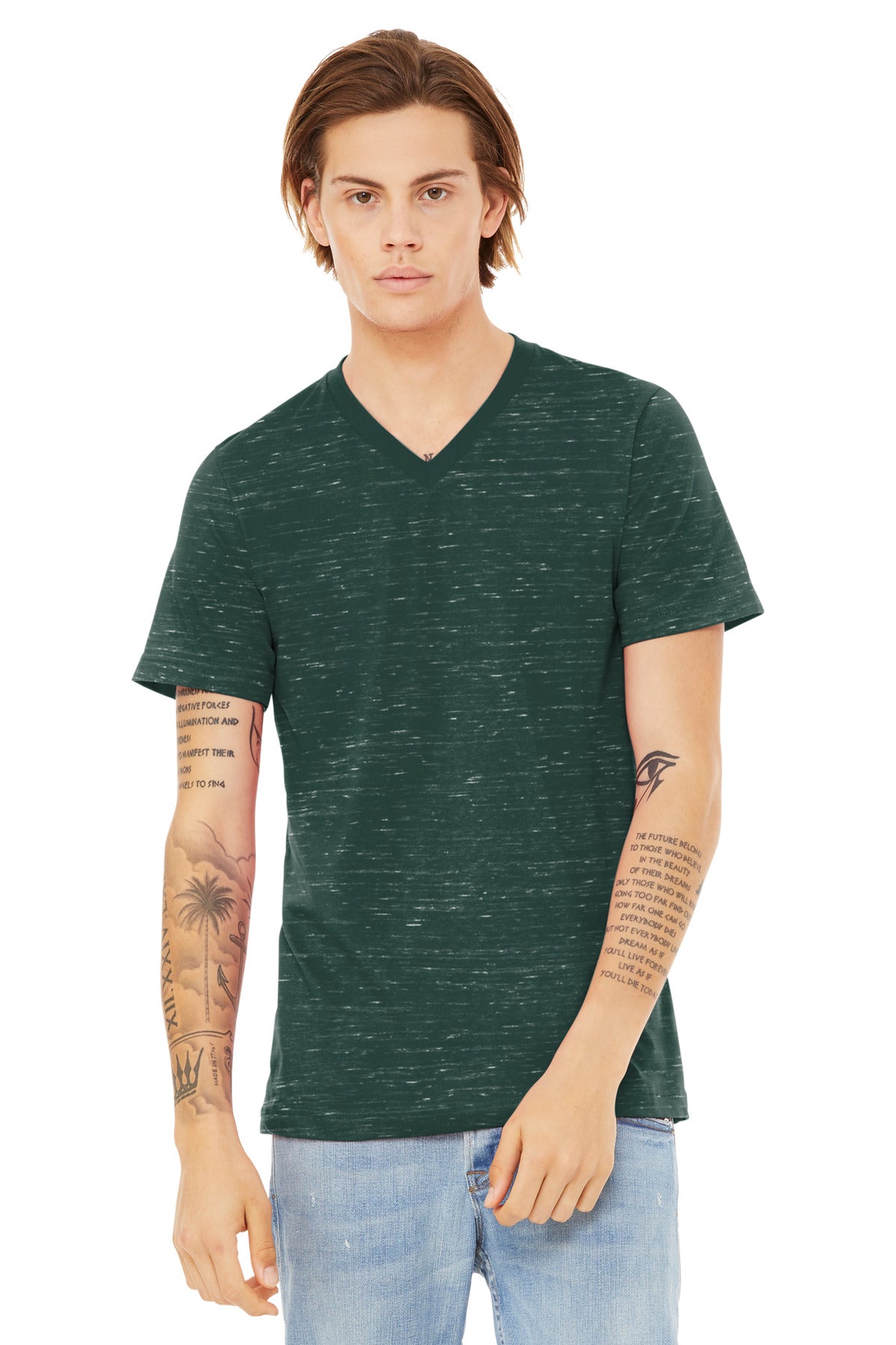 BELLA+CANVAS Unisex Textured Jersey V-Neck Tee - Forest Marble