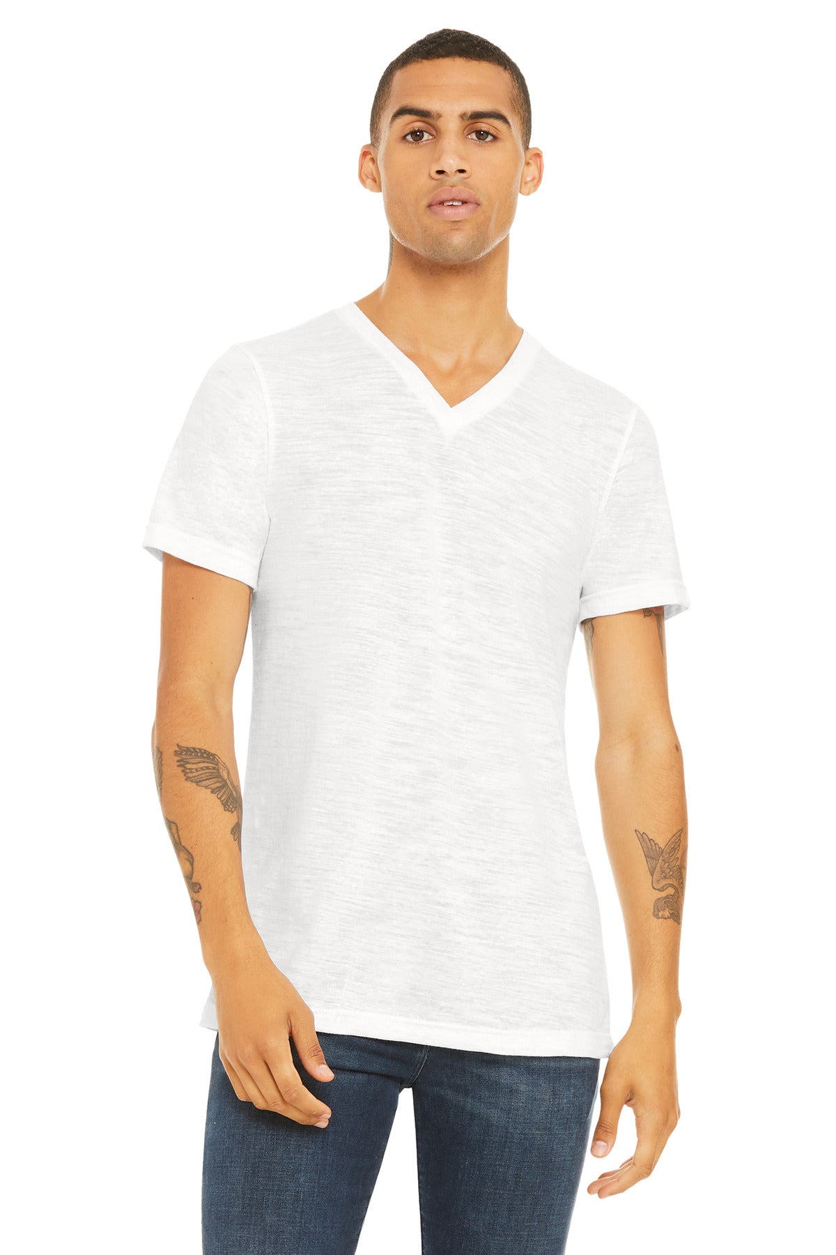 BELLA+CANVAS Unisex Textured Jersey V-Neck Tee - White Slub