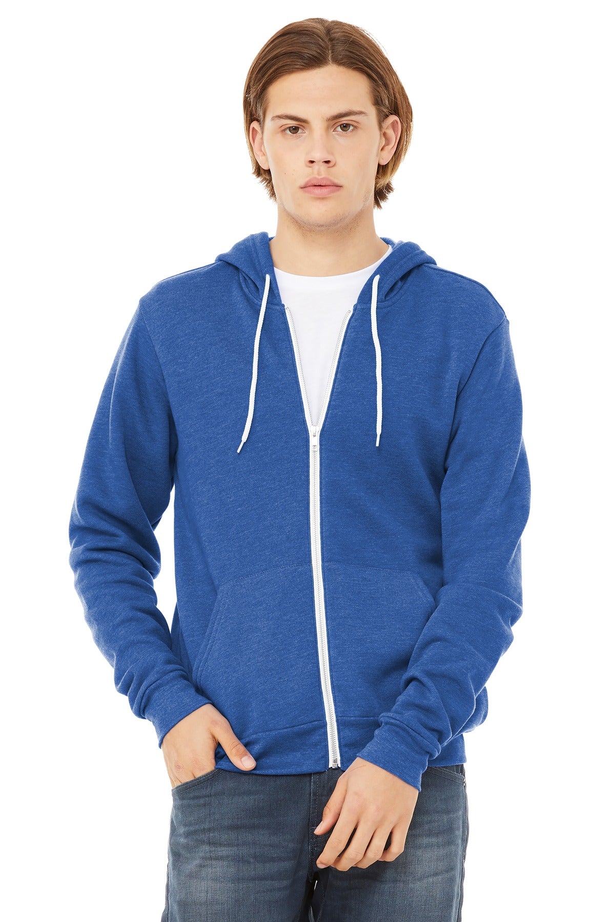 BELLA+CANVAS  Unisex Sponge Fleece Full-Zip Hoodie - Heather True Royal