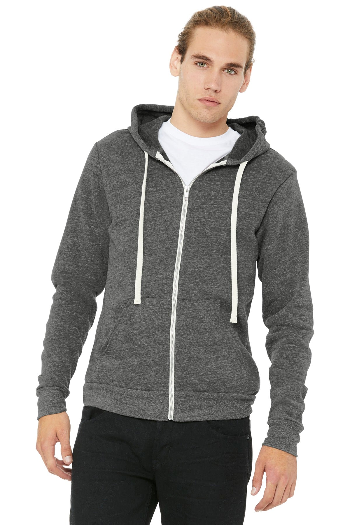 BELLA+CANVAS  Unisex Triblend Sponge Fleece Full-Zip Hoodie - Grey Triblend