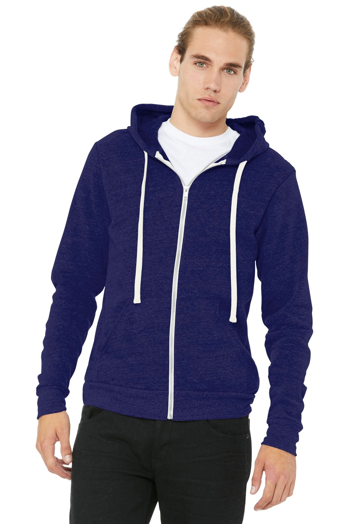 BELLA+CANVAS  Unisex Triblend Sponge Fleece Full-Zip Hoodie - Navy Triblend