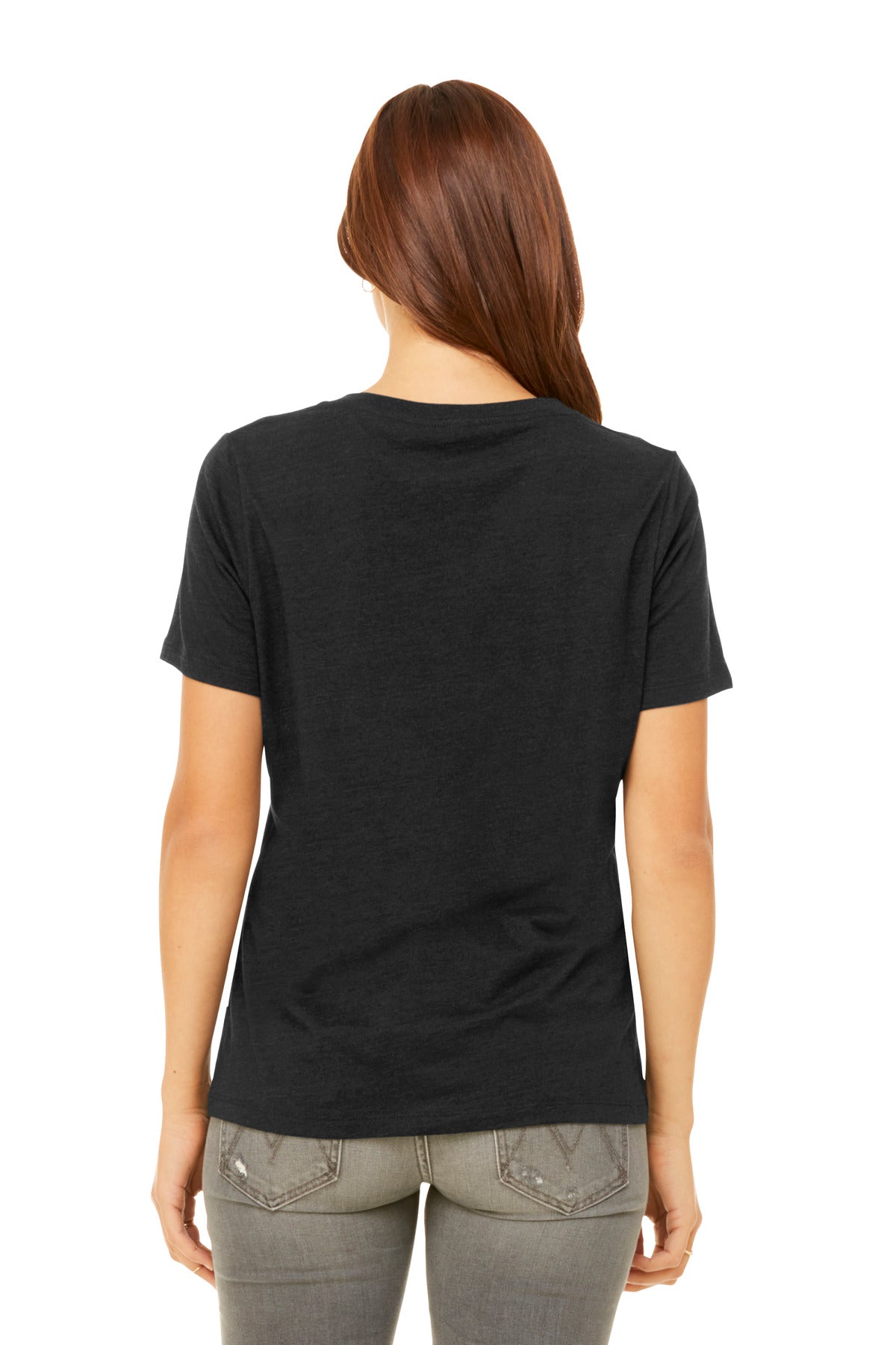 BELLA+CANVAS Women's Relaxed Heather CVC V-Neck Tee - Black Heather