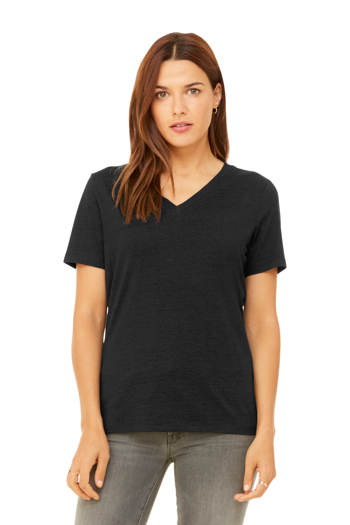BELLA+CANVAS Women's Relaxed Heather CVC V-Neck Tee - Black Heather