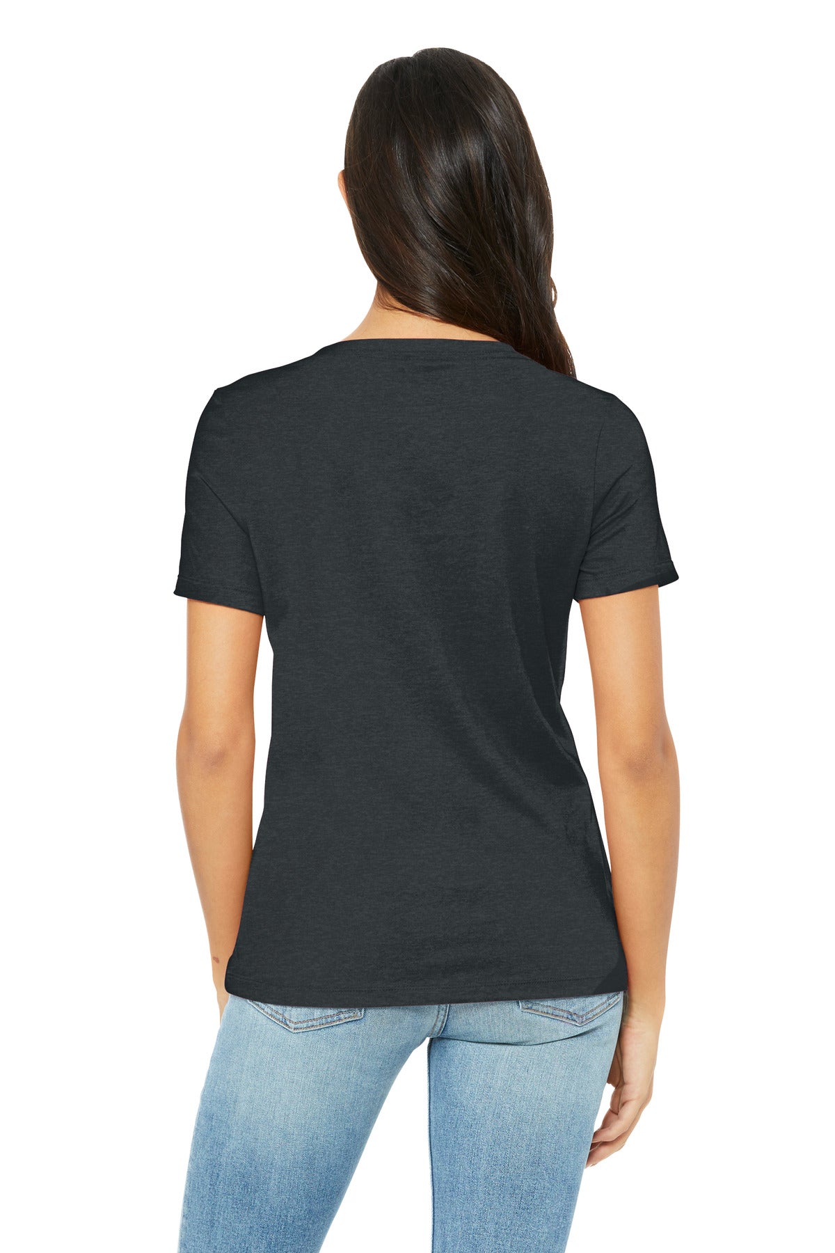 BELLA+CANVAS Women's Relaxed Heather CVC V-Neck Tee - Dark Grey Heather