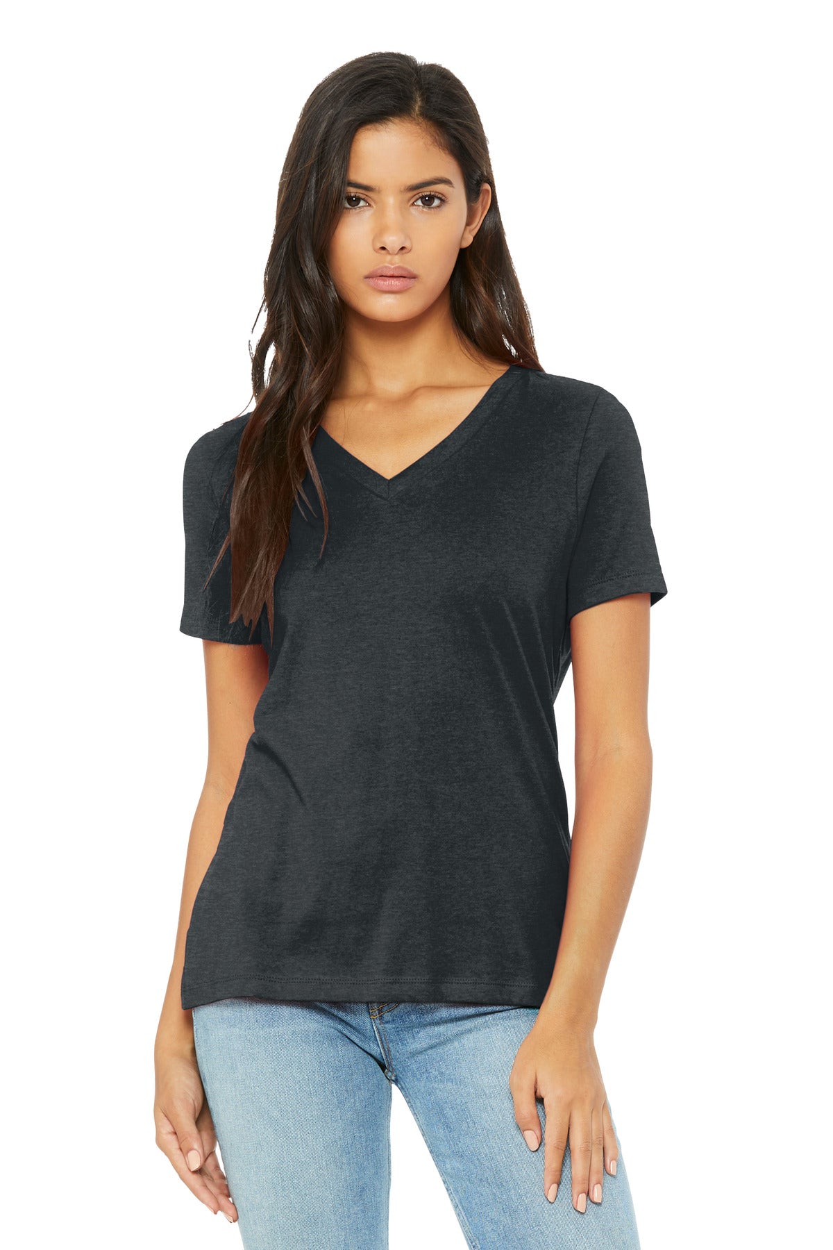 BELLA+CANVAS Women's Relaxed Heather CVC V-Neck Tee - Dark Grey Heather