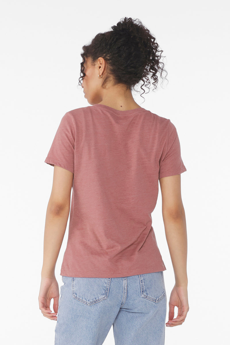 BELLA+CANVAS Women's Relaxed Heather CVC V-Neck Tee - Heather Mauve