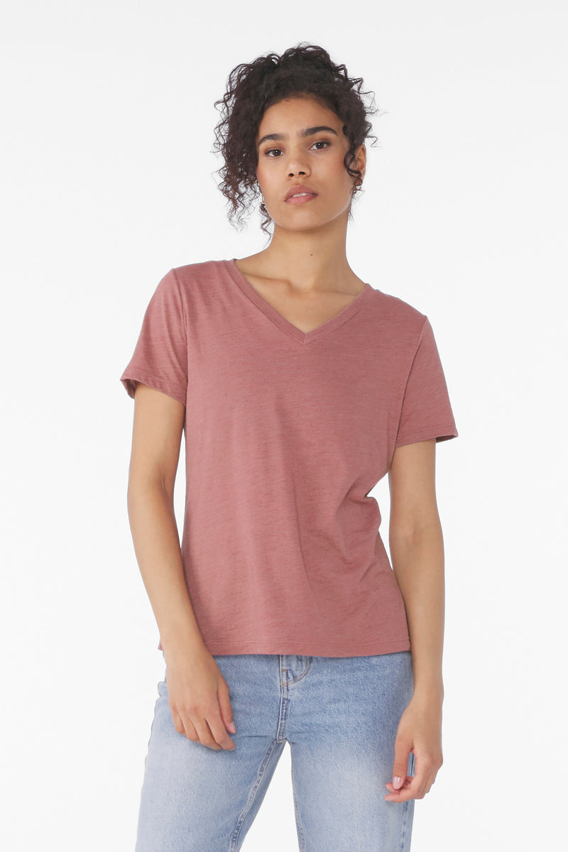 BELLA+CANVAS Women's Relaxed Heather CVC V-Neck Tee - Heather Mauve