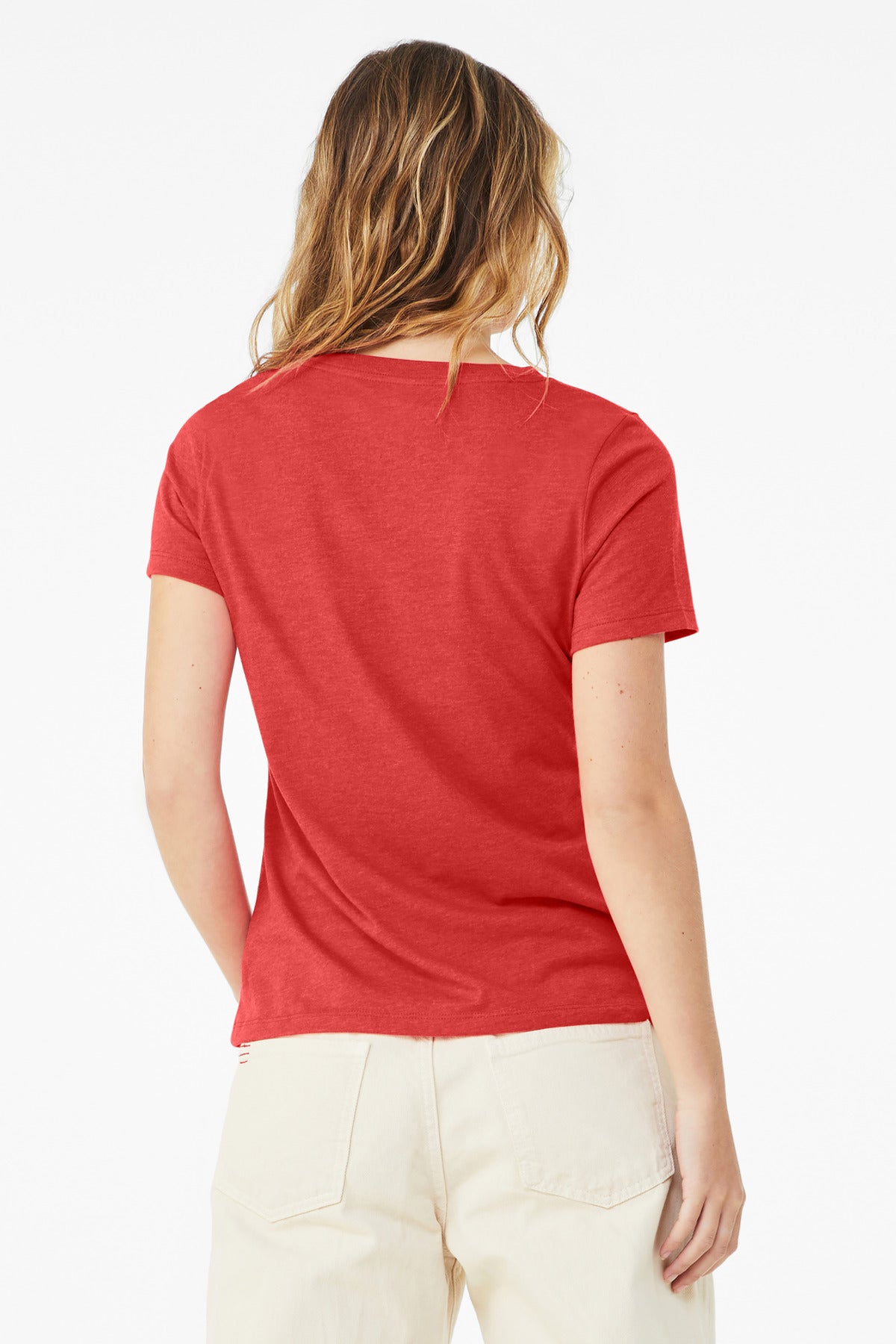BELLA+CANVAS Women's Relaxed Heather CVC V-Neck Tee - Heather Red