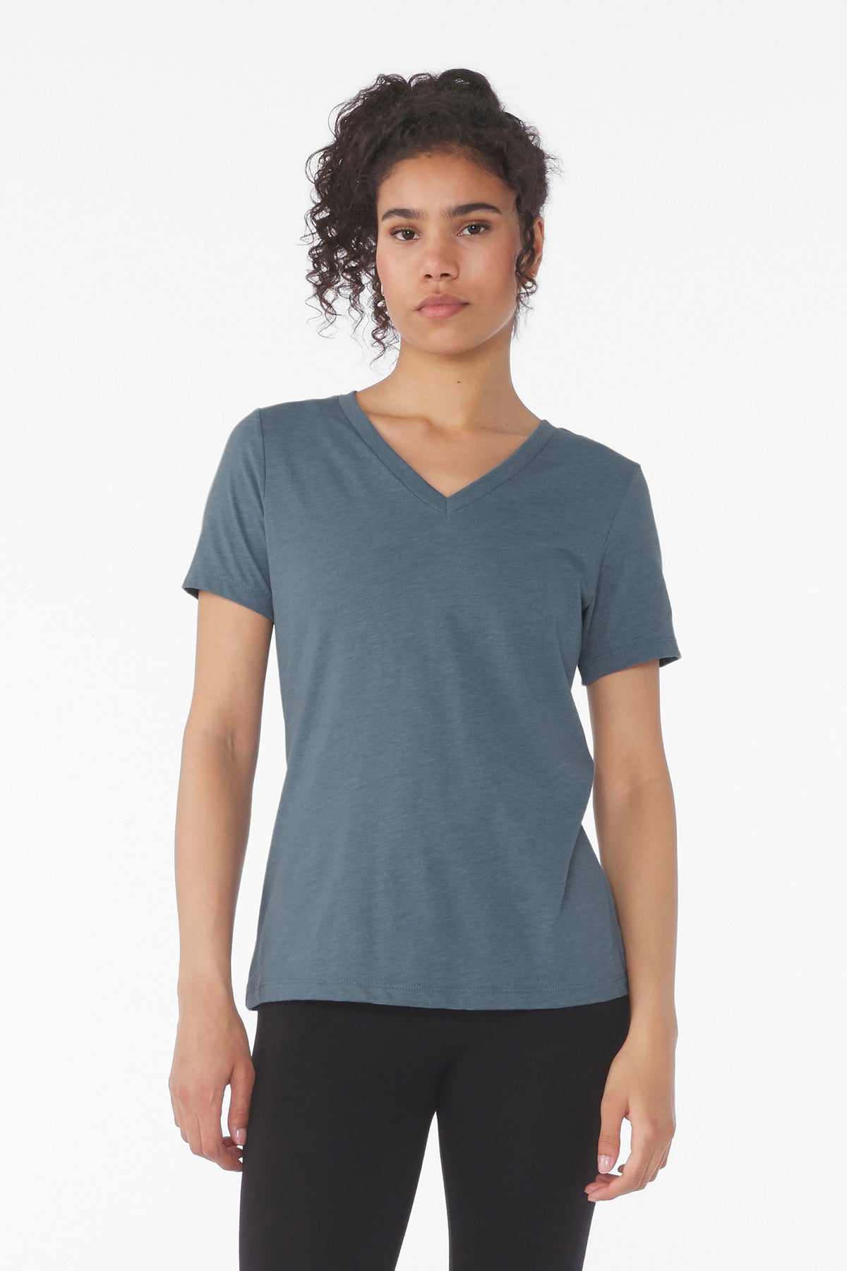 BELLA+CANVAS Women's Relaxed Heather CVC V-Neck Tee - Heather Slate