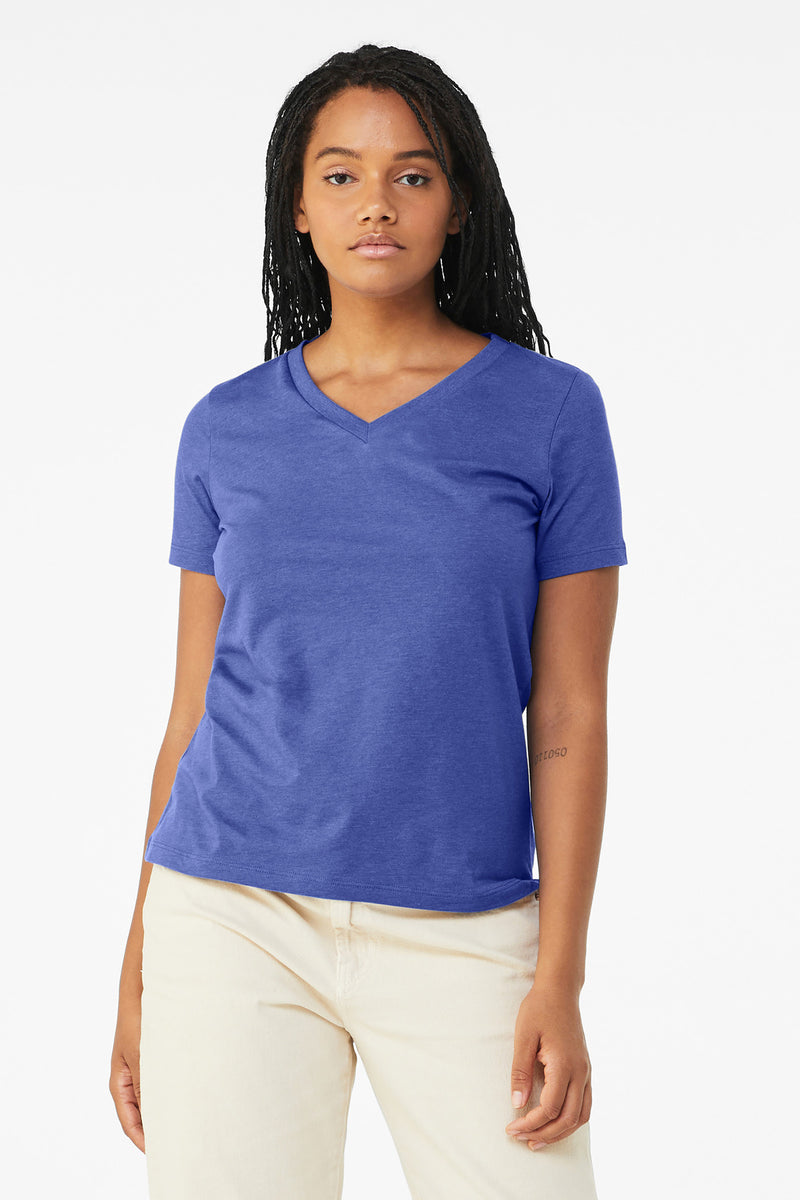 BELLA+CANVAS Women's Relaxed Heather CVC V-Neck Tee - Heather True Royal