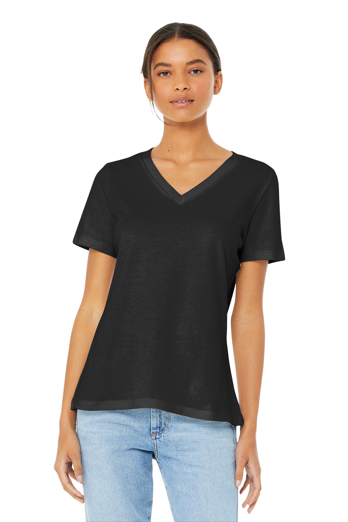BELLA+CANVAS  Women's Relaxed Jersey Short Sleeve V-Neck Tee - Black