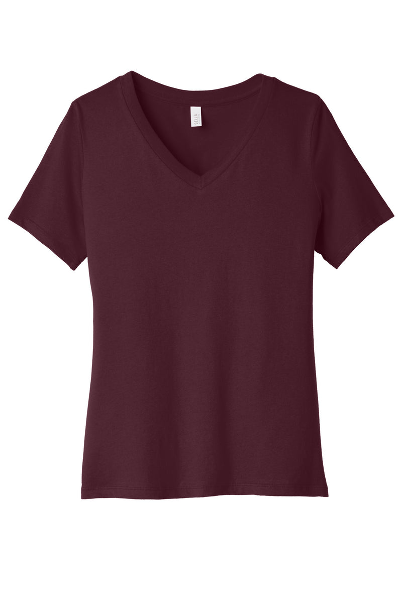 BELLA+CANVAS  Women's Relaxed Jersey Short Sleeve V-Neck Tee - Maroon