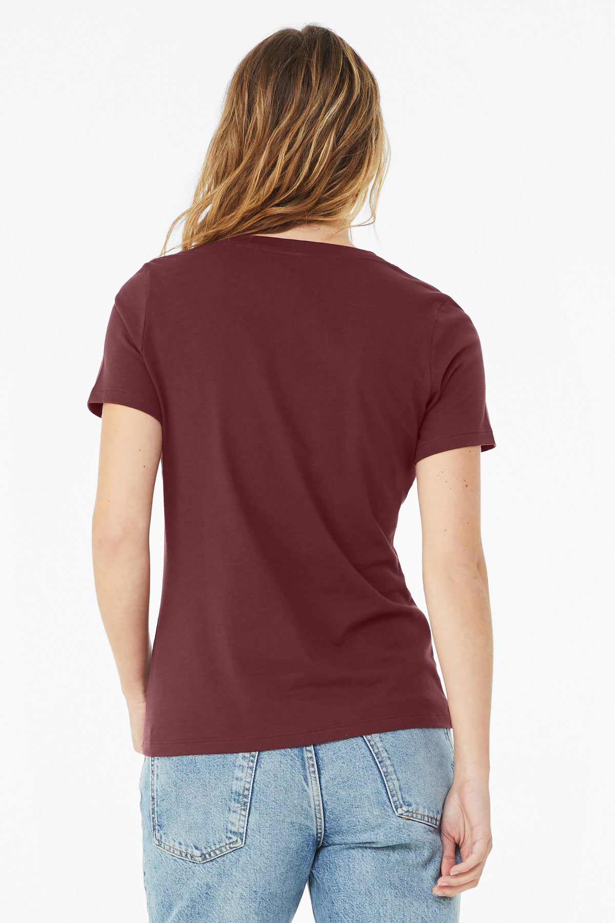 BELLA+CANVAS  Women's Relaxed Jersey Short Sleeve V-Neck Tee - Maroon