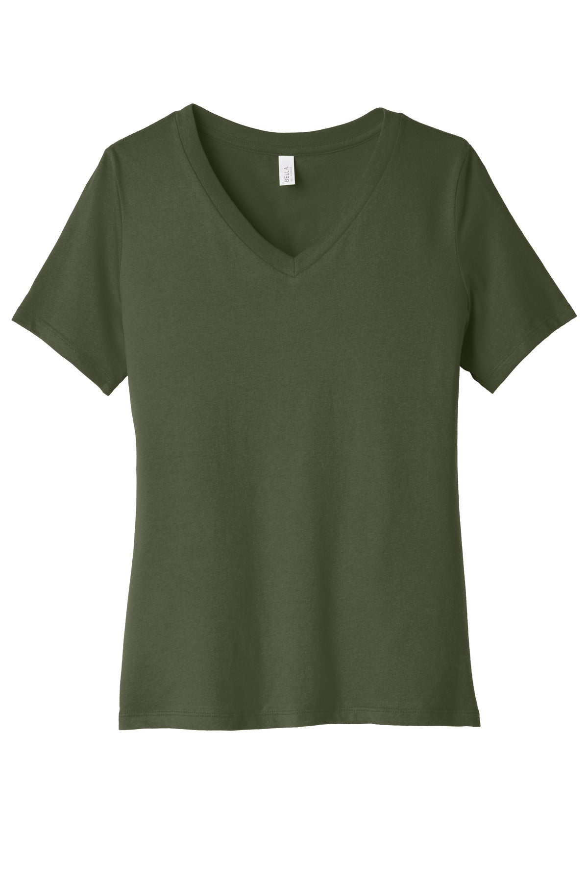 BELLA+CANVAS  Women's Relaxed Jersey Short Sleeve V-Neck Tee - Military Green