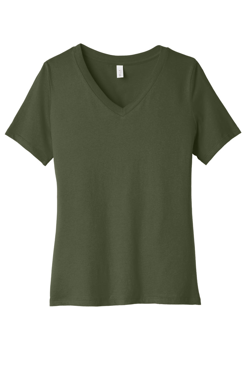 BELLA+CANVAS  Women's Relaxed Jersey Short Sleeve V-Neck Tee - Military Green