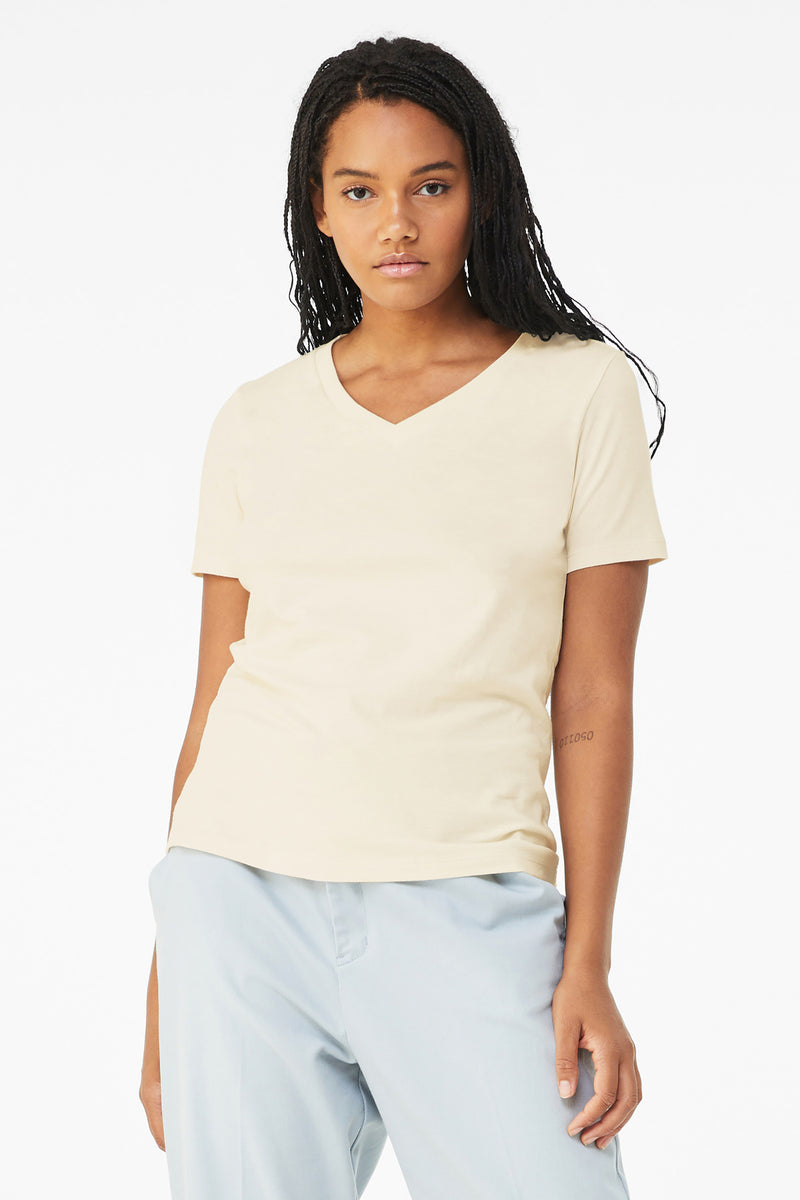 BELLA+CANVAS  Women's Relaxed Jersey Short Sleeve V-Neck Tee - Natural