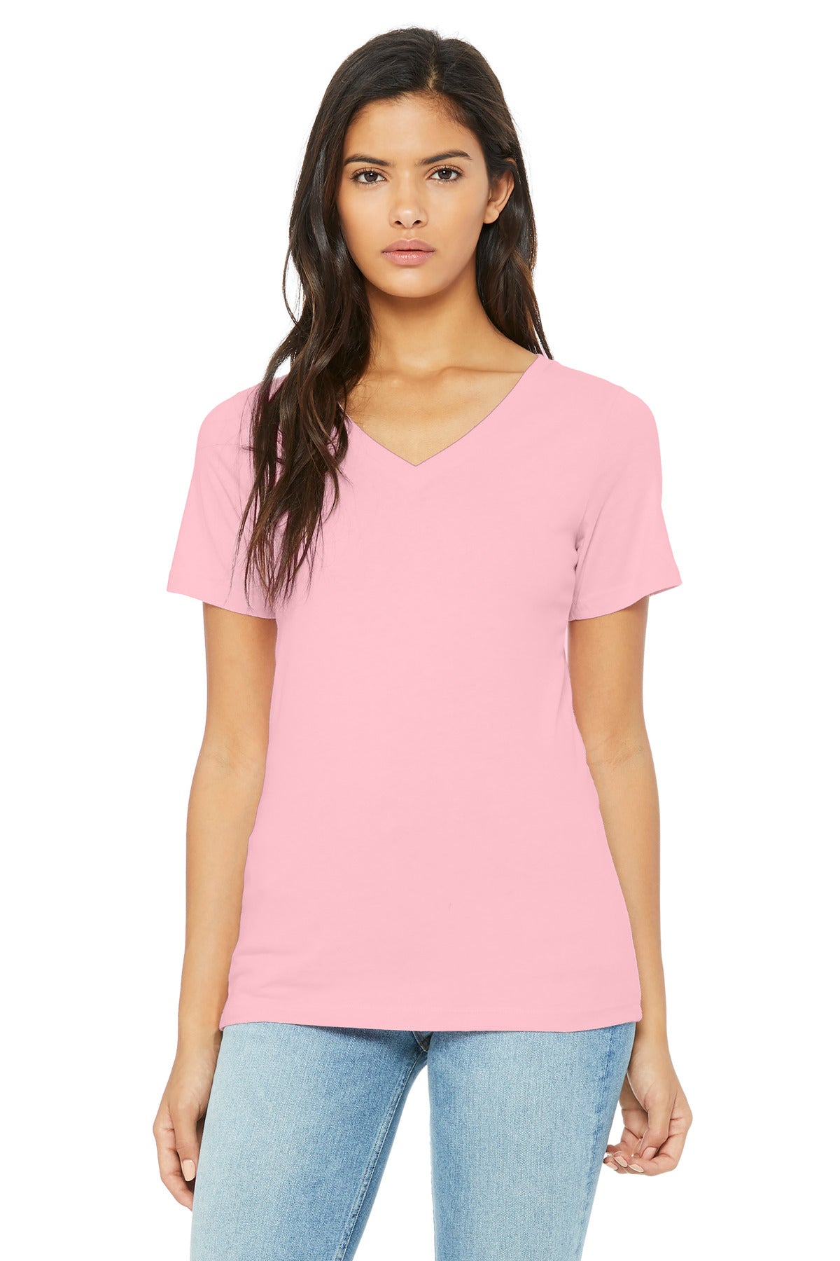 BELLA+CANVAS  Women's Relaxed Jersey Short Sleeve V-Neck Tee - Pink