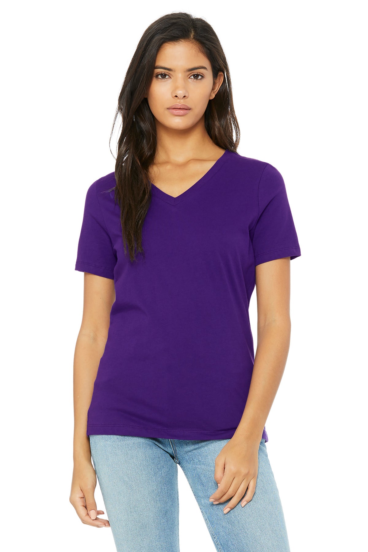 BELLA+CANVAS  Women's Relaxed Jersey Short Sleeve V-Neck Tee - Team Purple