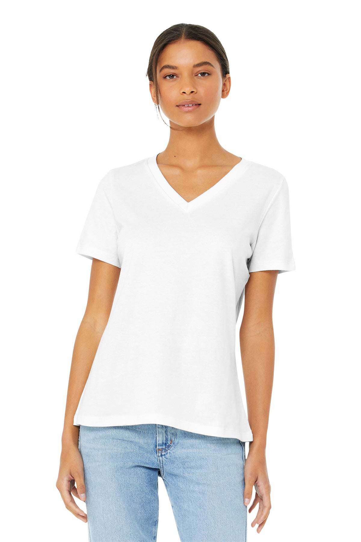 BELLA+CANVAS  Women's Relaxed Jersey Short Sleeve V-Neck Tee - White