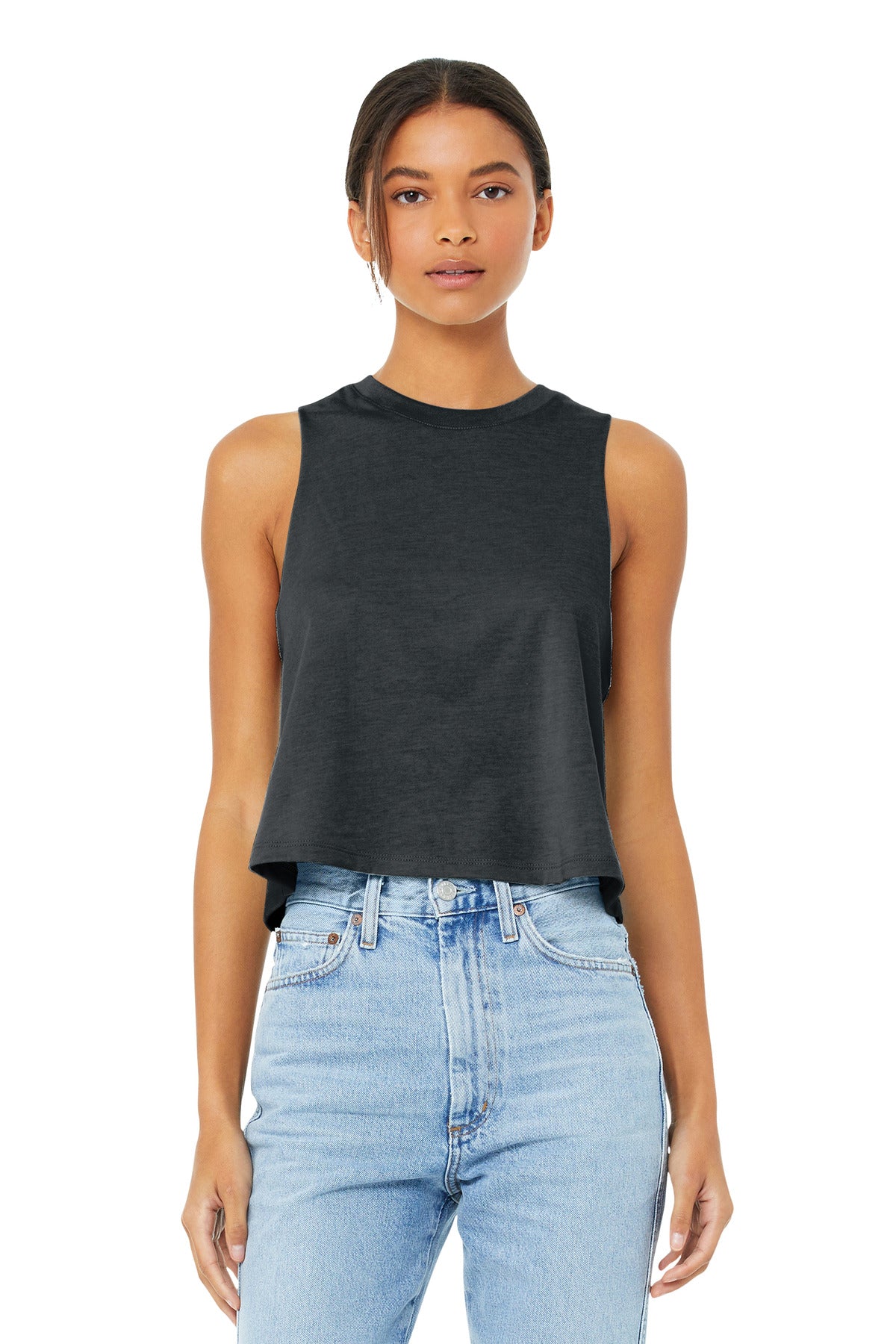 BELLA+CANVAS  Women's Racerback Cropped Tank - Dark Grey Heather