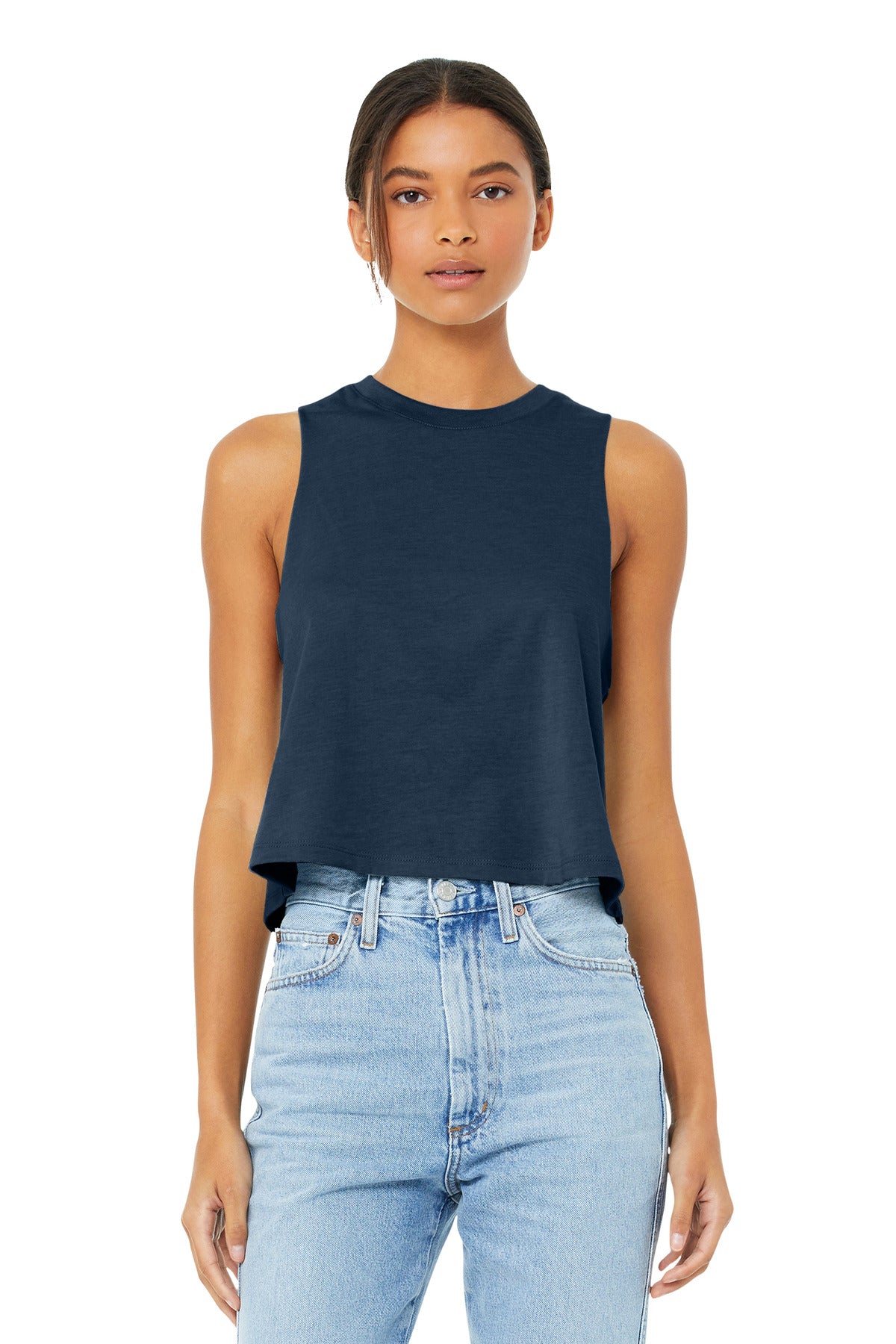 BELLA+CANVAS  Women's Racerback Cropped Tank - Heather Navy