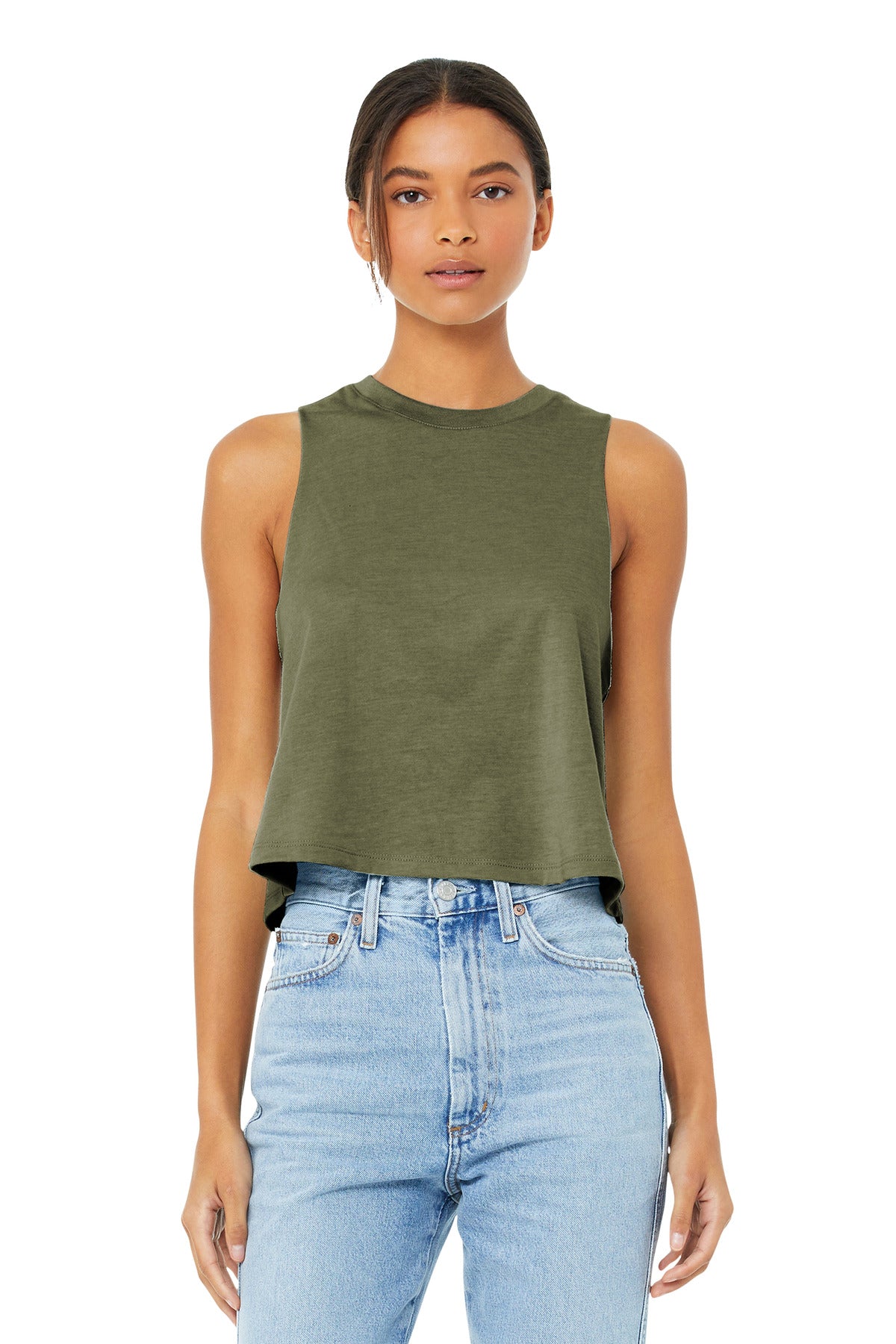 BELLA+CANVAS  Women's Racerback Cropped Tank - Heather Olive