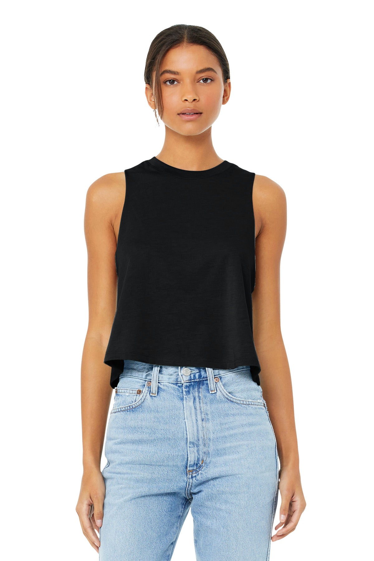 BELLA+CANVAS  Women's Racerback Cropped Tank - Solid Black Blend