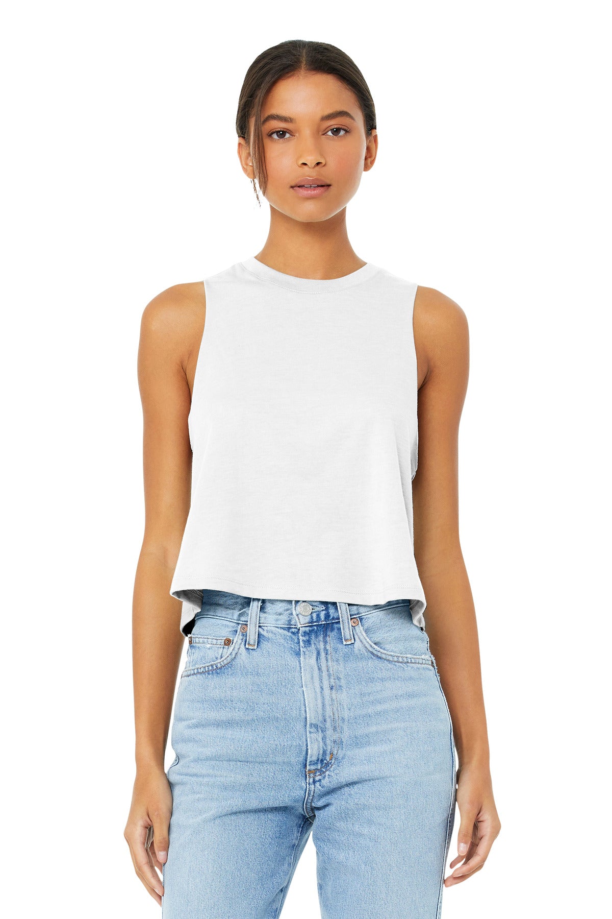 BELLA+CANVAS  Women's Racerback Cropped Tank - Solid White Blend