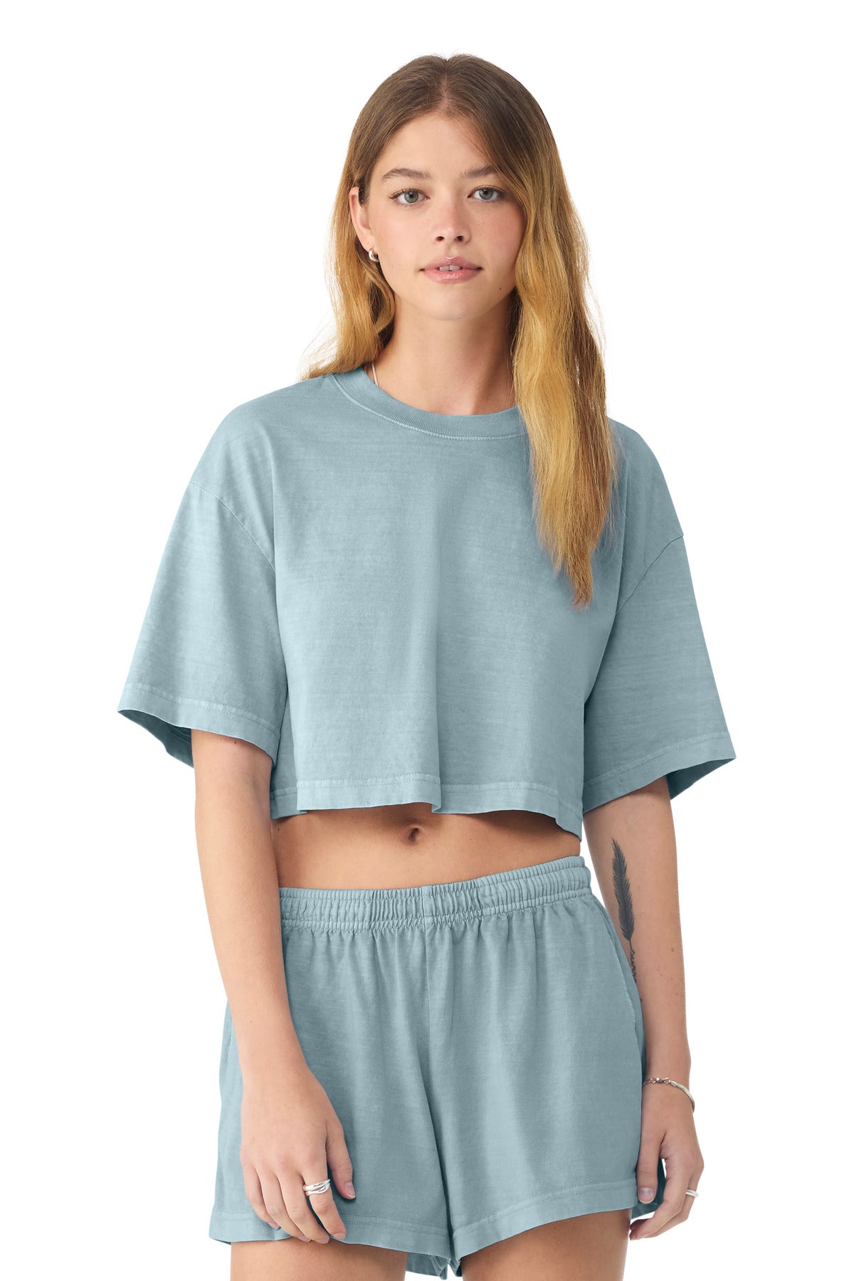 BELLA+CANVAS Women's Heavyweight Garment-Dyed Cropped Tee - Light Washed Denim
