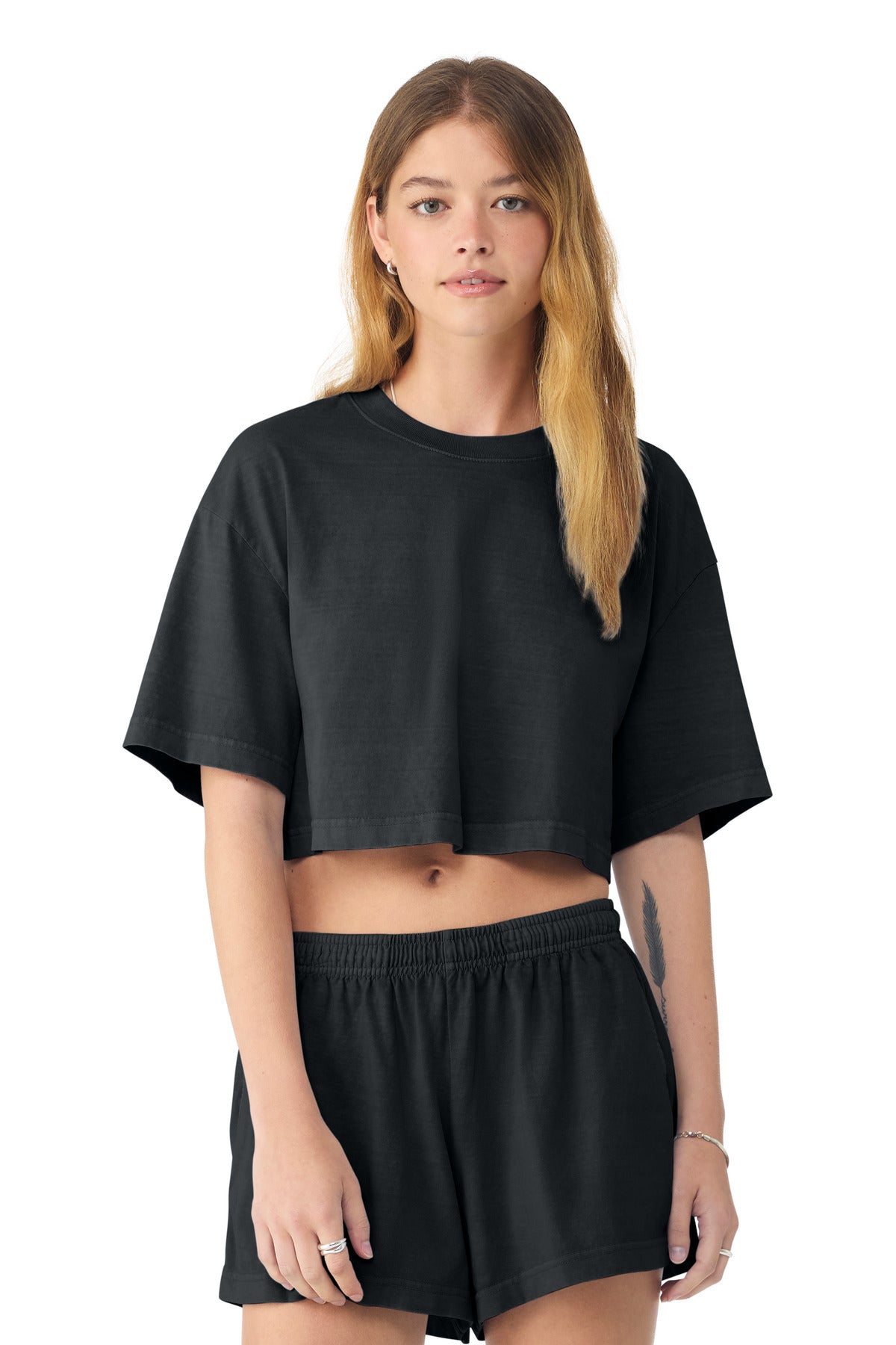 BELLA+CANVAS Women's Heavyweight Garment-Dyed Cropped Tee - Washed Black