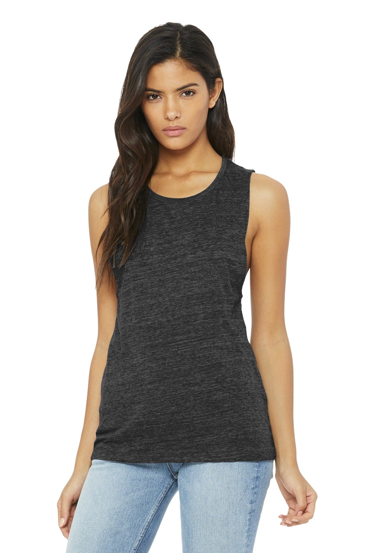 BELLA+CANVAS  Women's Flowy Scoop Muscle Tank - Charcoal Black Slub