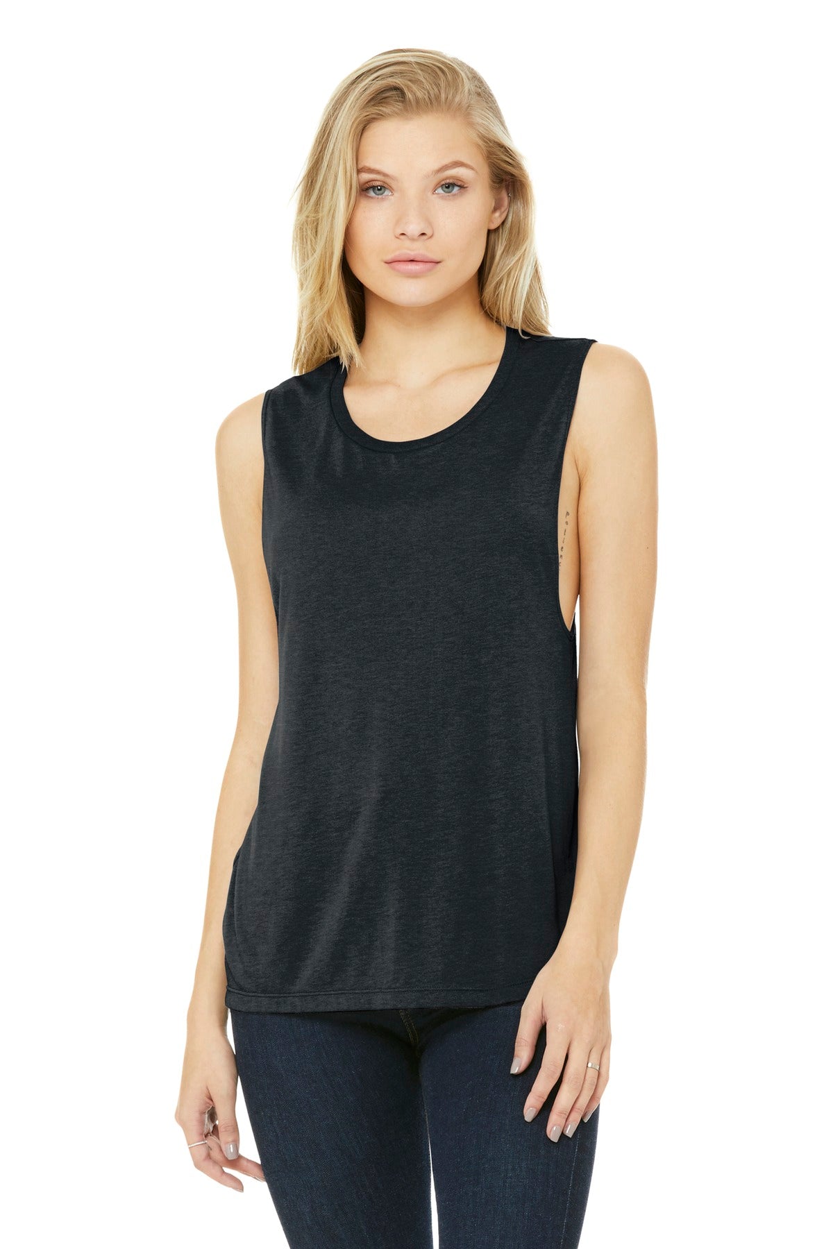 BELLA+CANVAS  Women's Flowy Scoop Muscle Tank - Dark Grey Heather