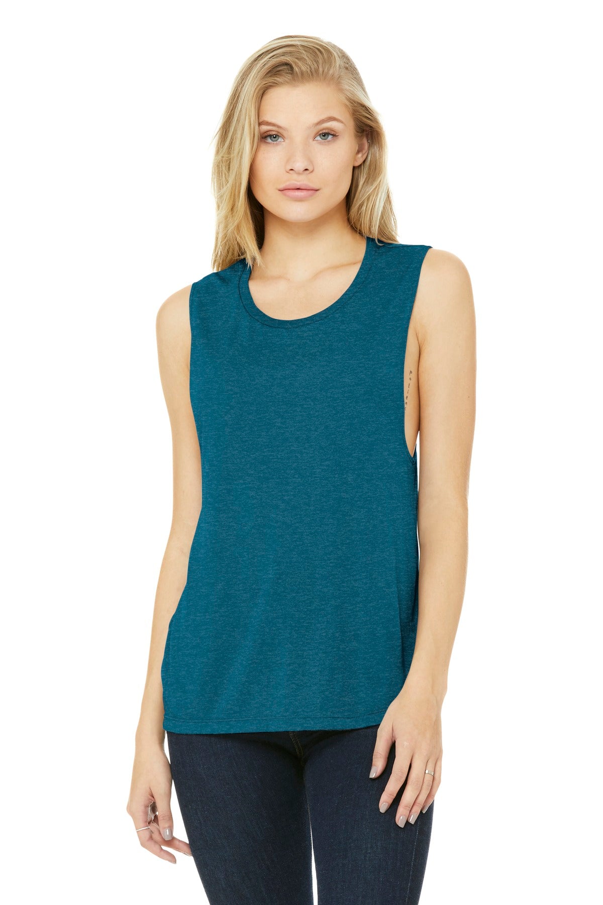 BELLA+CANVAS  Women's Flowy Scoop Muscle Tank - Heather Deep Teal