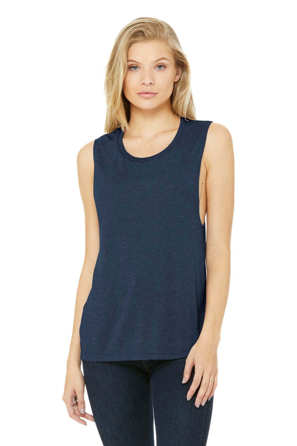 BELLA+CANVAS  Women's Flowy Scoop Muscle Tank - Heather Navy