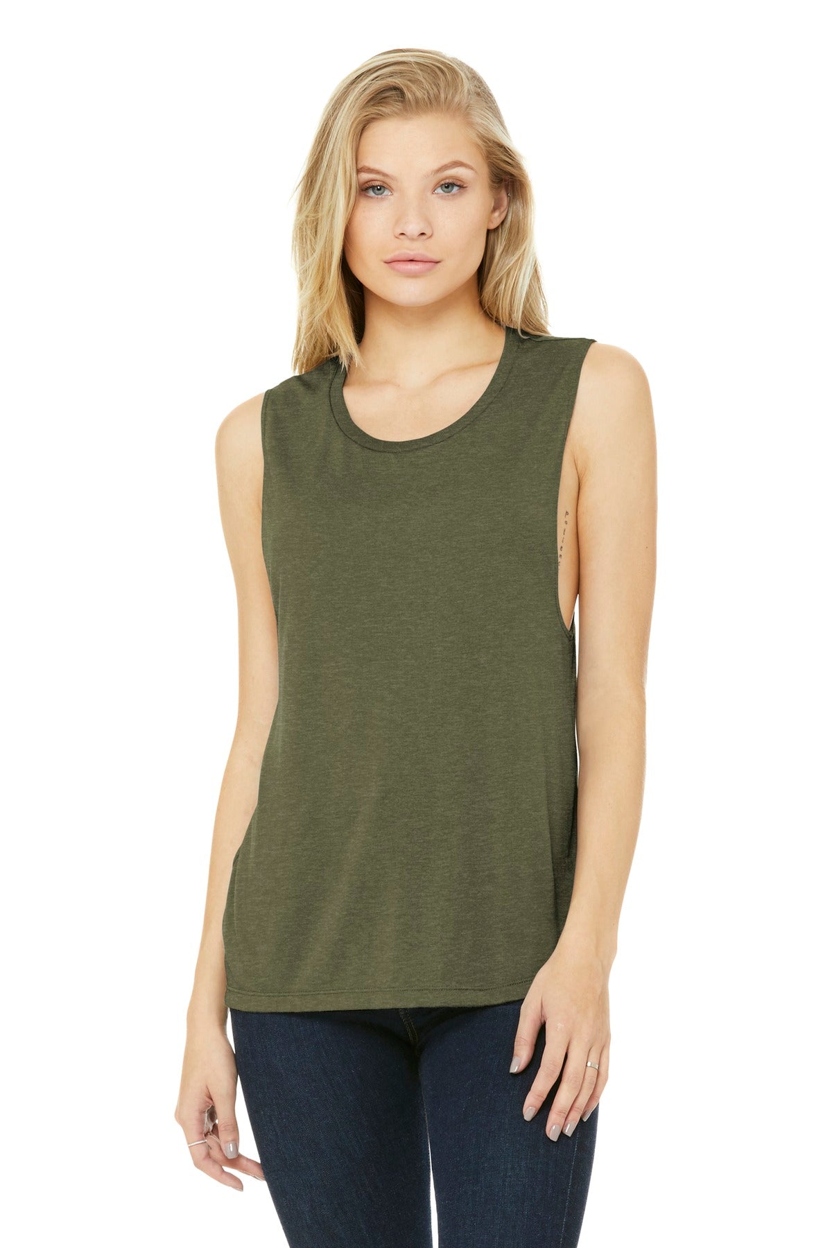 BELLA+CANVAS  Women's Flowy Scoop Muscle Tank - Heather Olive