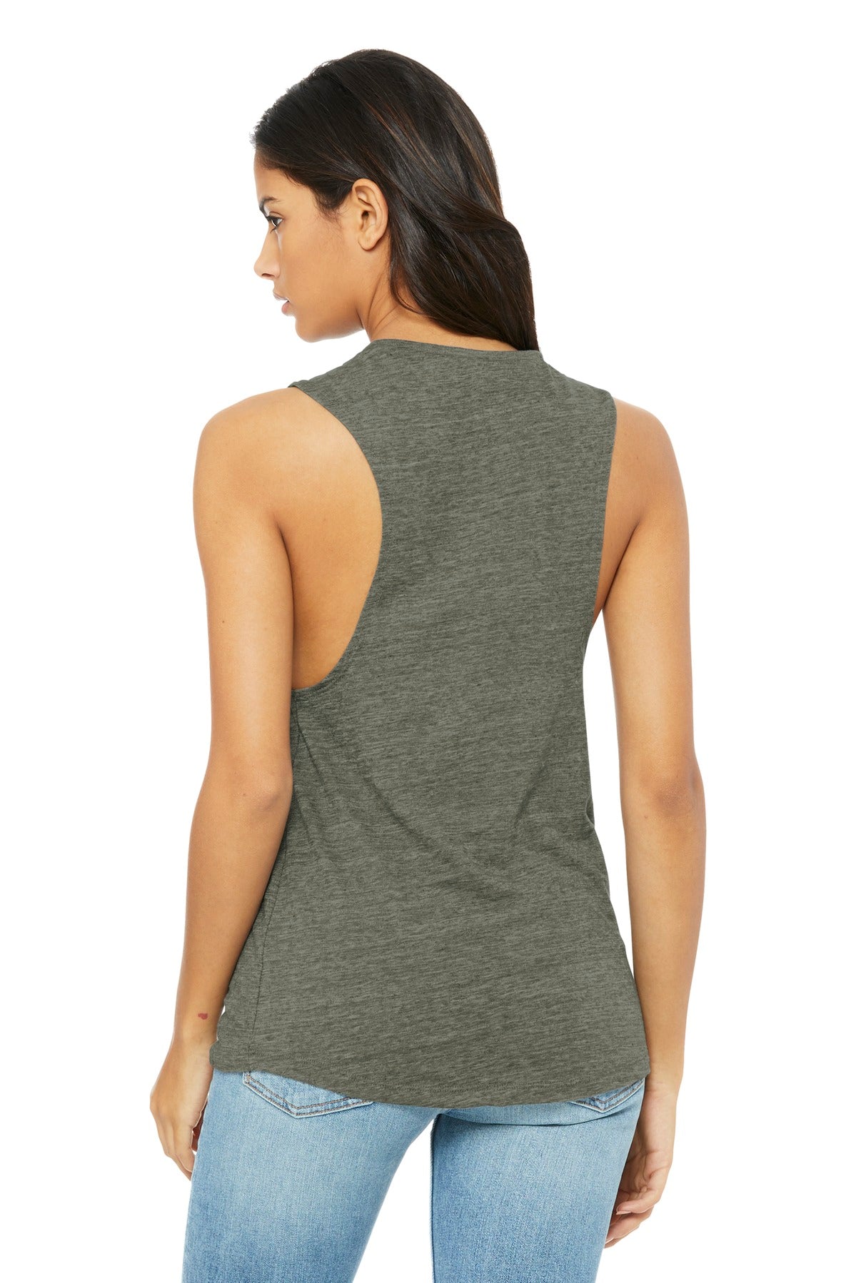 BELLA+CANVAS  Women's Flowy Scoop Muscle Tank - Olive Slub